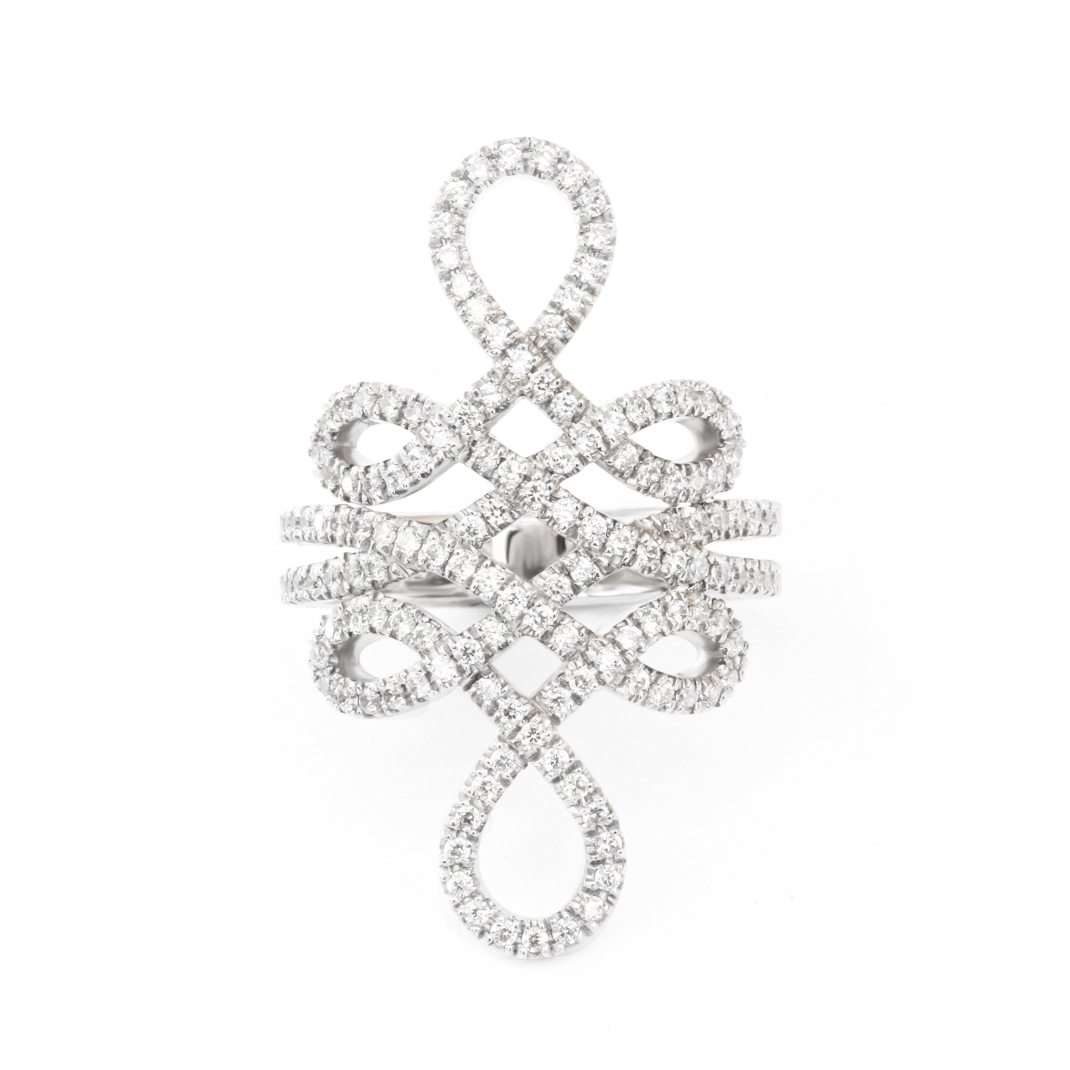 Statement Infinity Knot Wide Lace Diamond Ring - sillyshinydiamonds