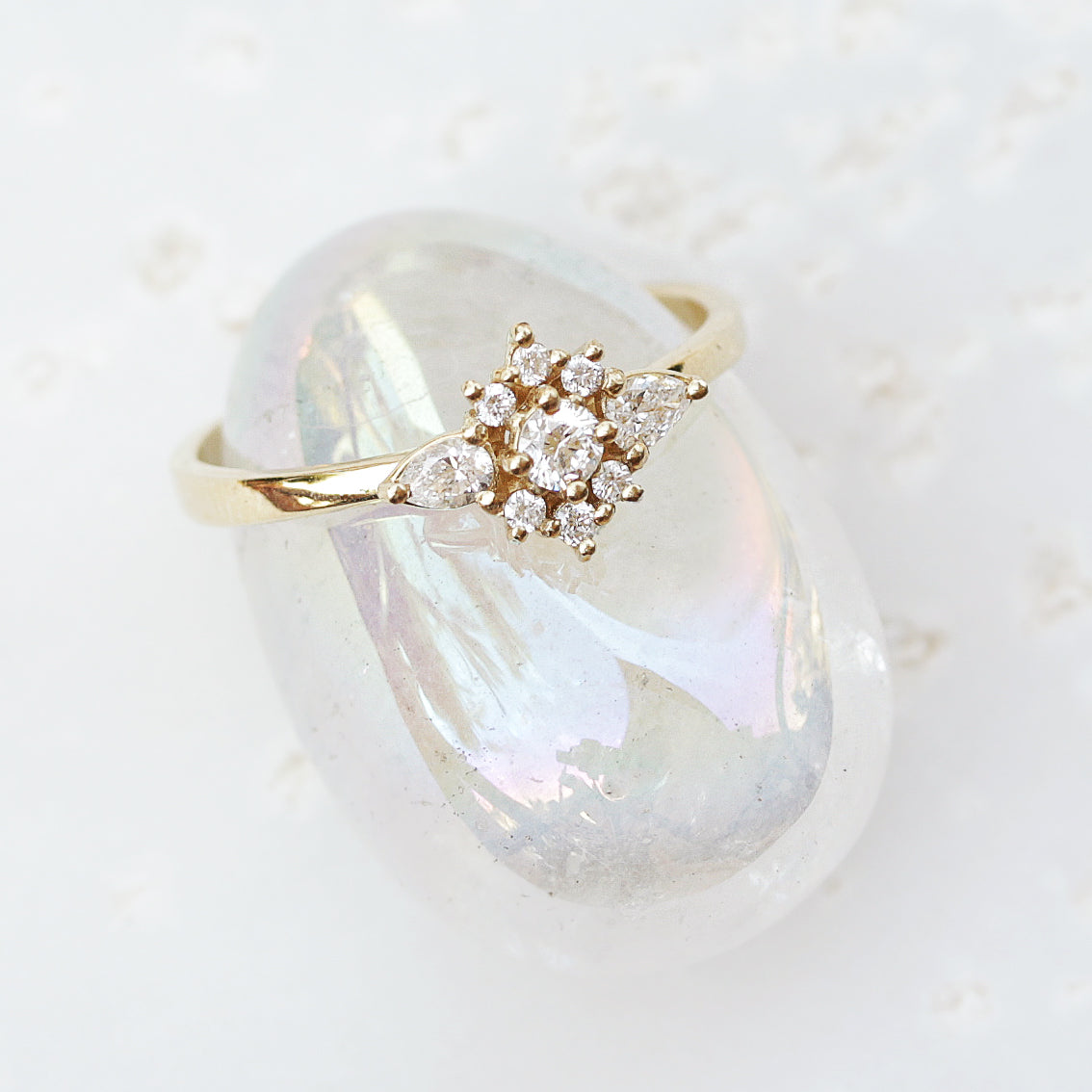 Iris flower dainty engagement ring - sillyshinydiamonds