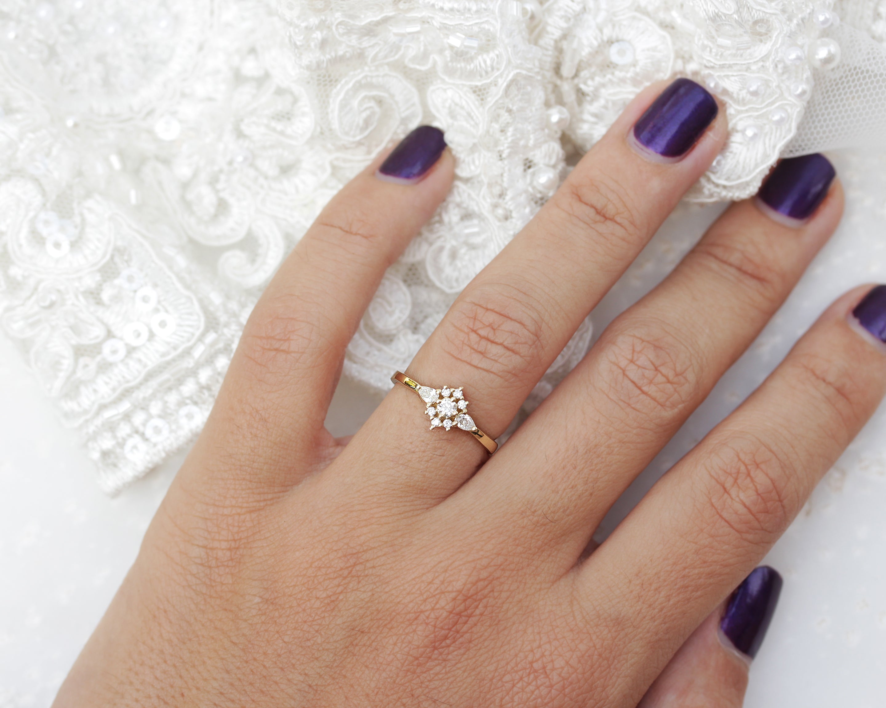 Iris flower dainty engagement ring - sillyshinydiamonds