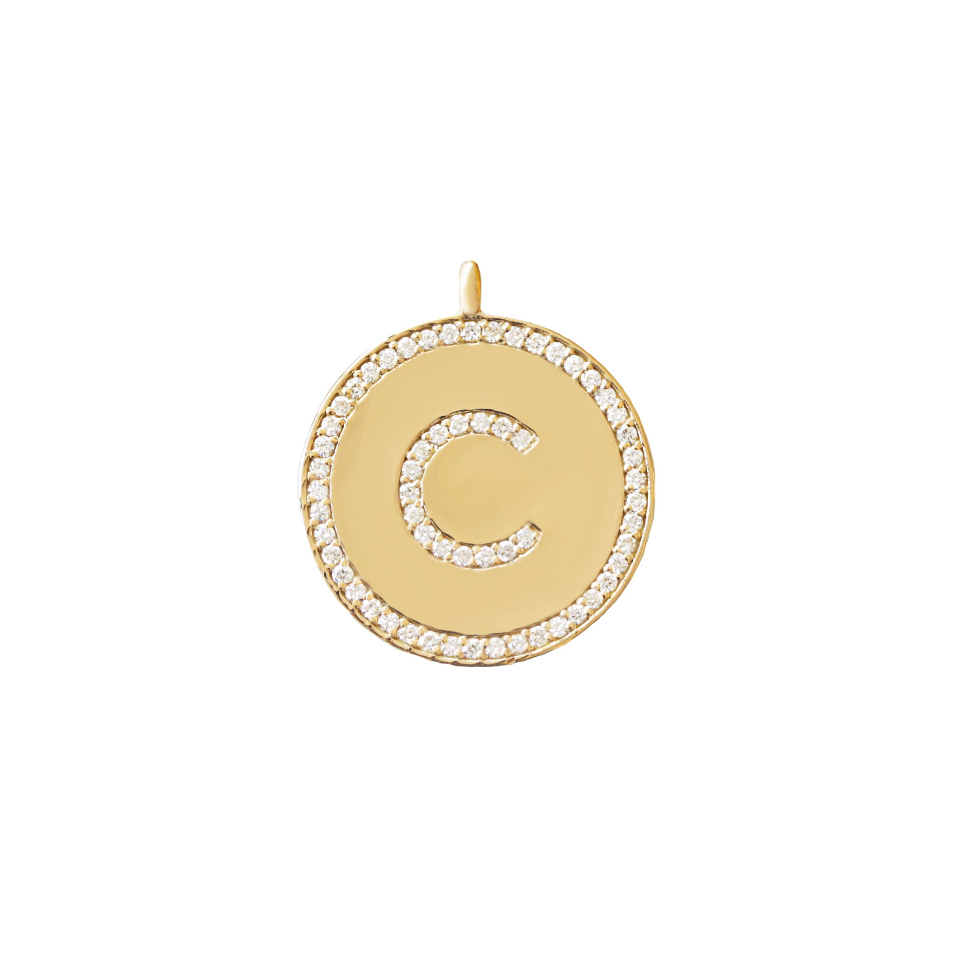 Large Diamond Initial 23mm / 1 inch Disc Pendant Necklace
