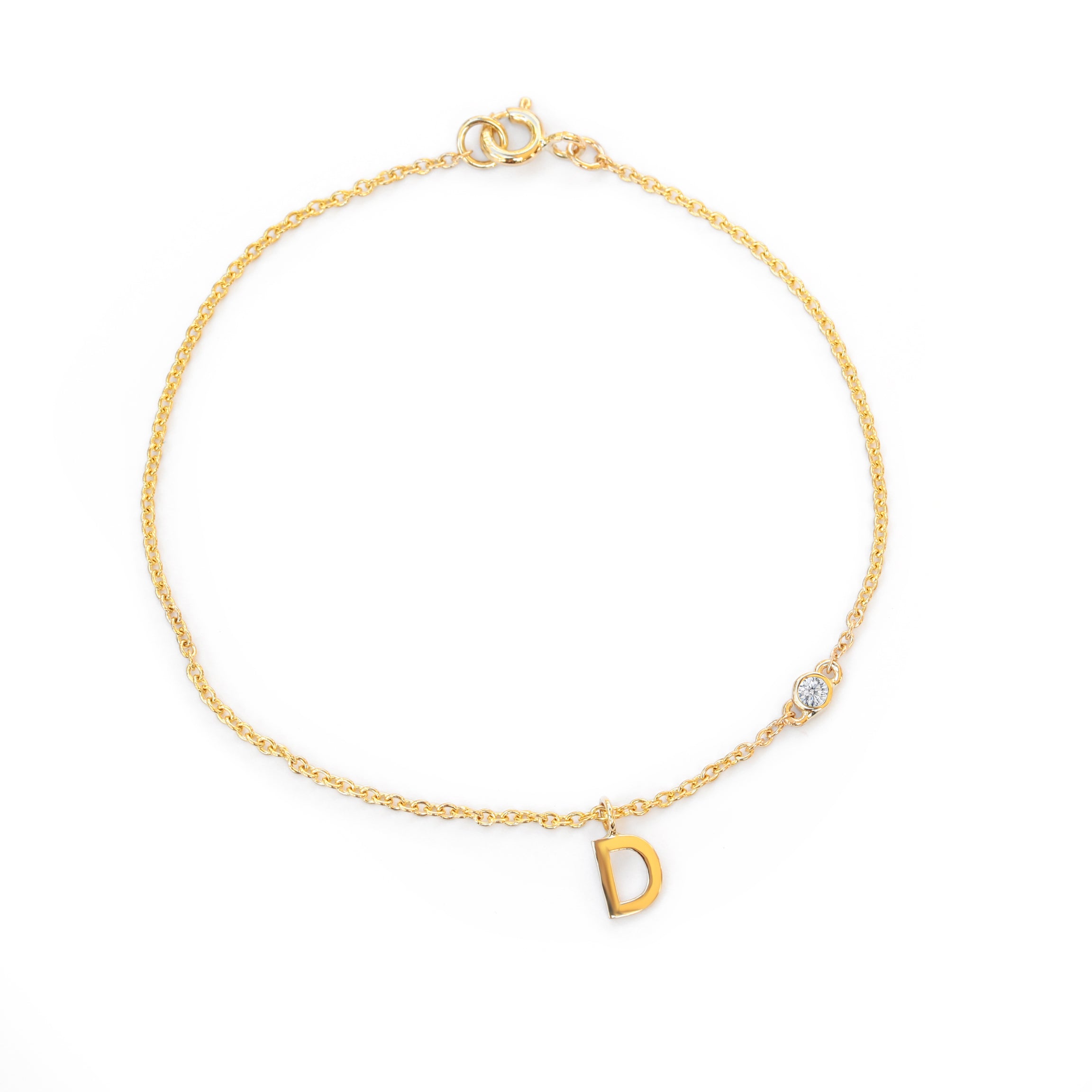 Mini Initial Letter Personalized Bracelet / Necklace 14K Gold with Diamond / Birthstone