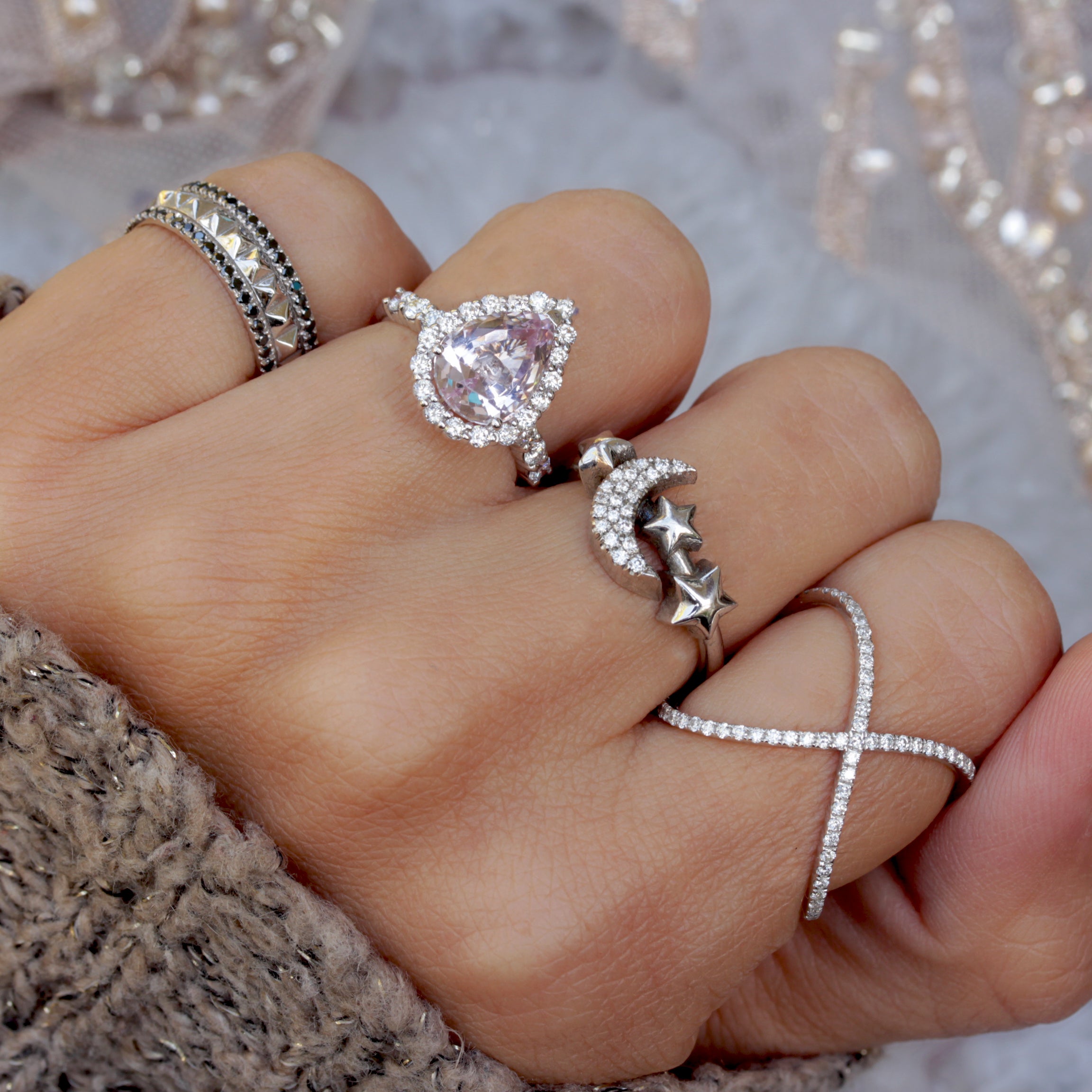 2 Carat Bug Pink Pear Morganite & Diamonds Engagement Ring - "Amelia" white gold