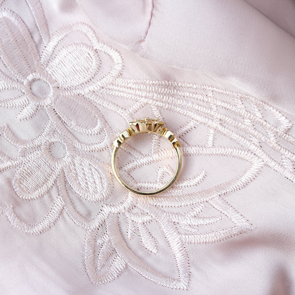 1 Carat Diamond Flower Engagement Two Rings Set "Lily Flower" ♥