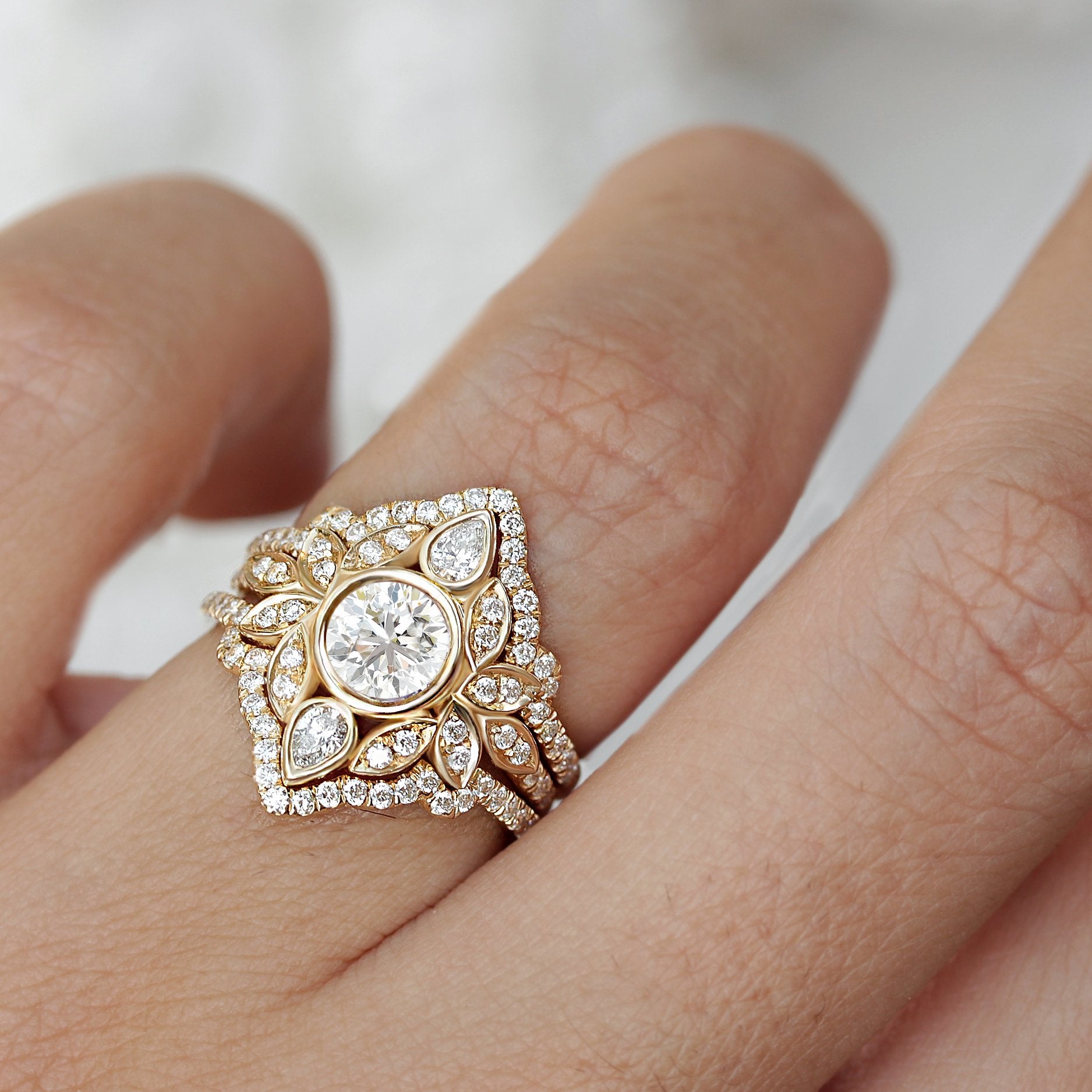 Flower Diamond Engagement Ring, Diamond Ring Guard Lily #5 ♥