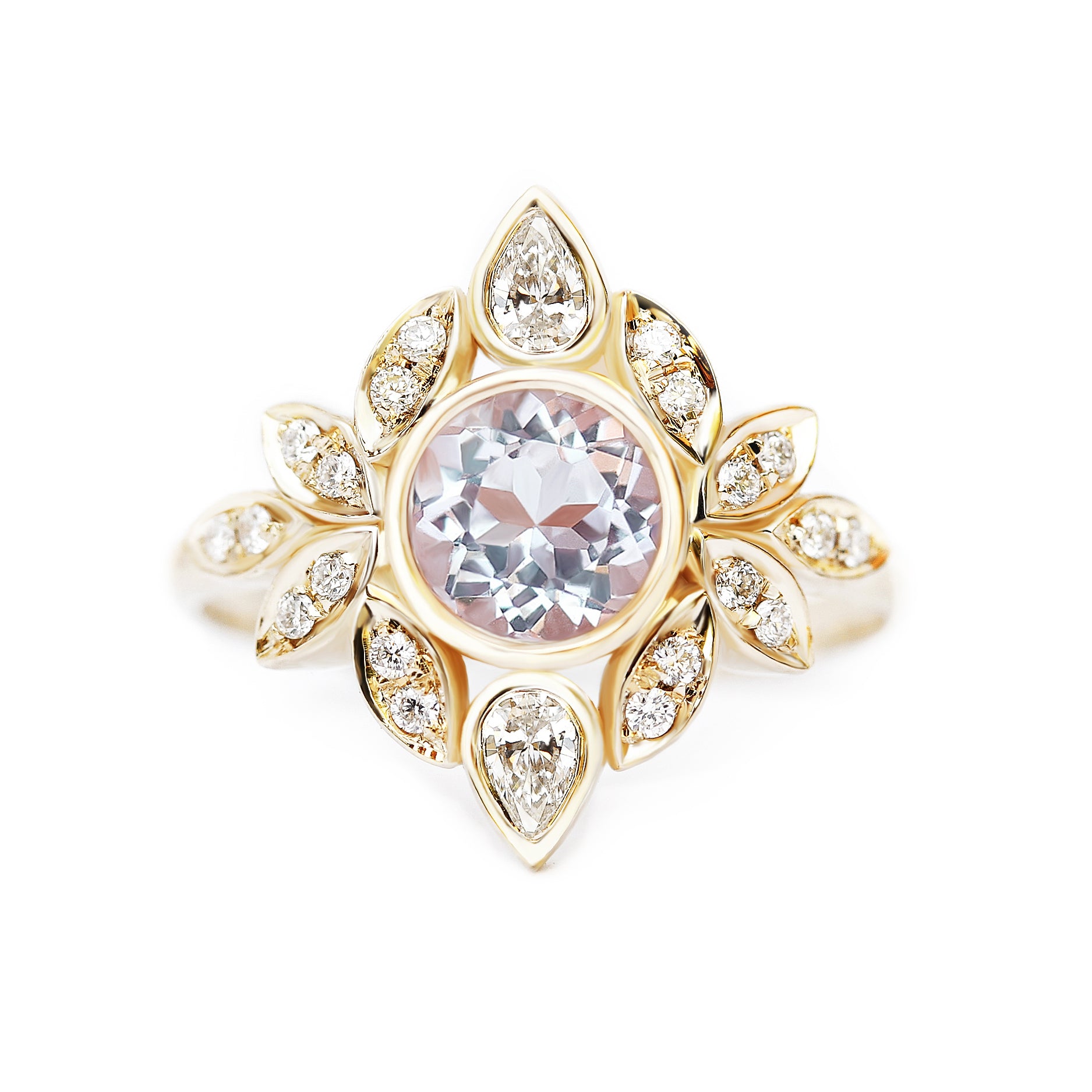 Morganite & Diamonds Flower Engagement Ring Lily #5 ♥