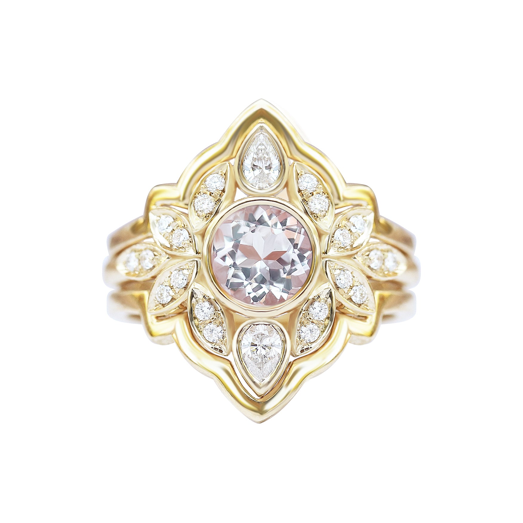 Morganite & Diamonds Flower Engagement Ring Lily #5 ♥