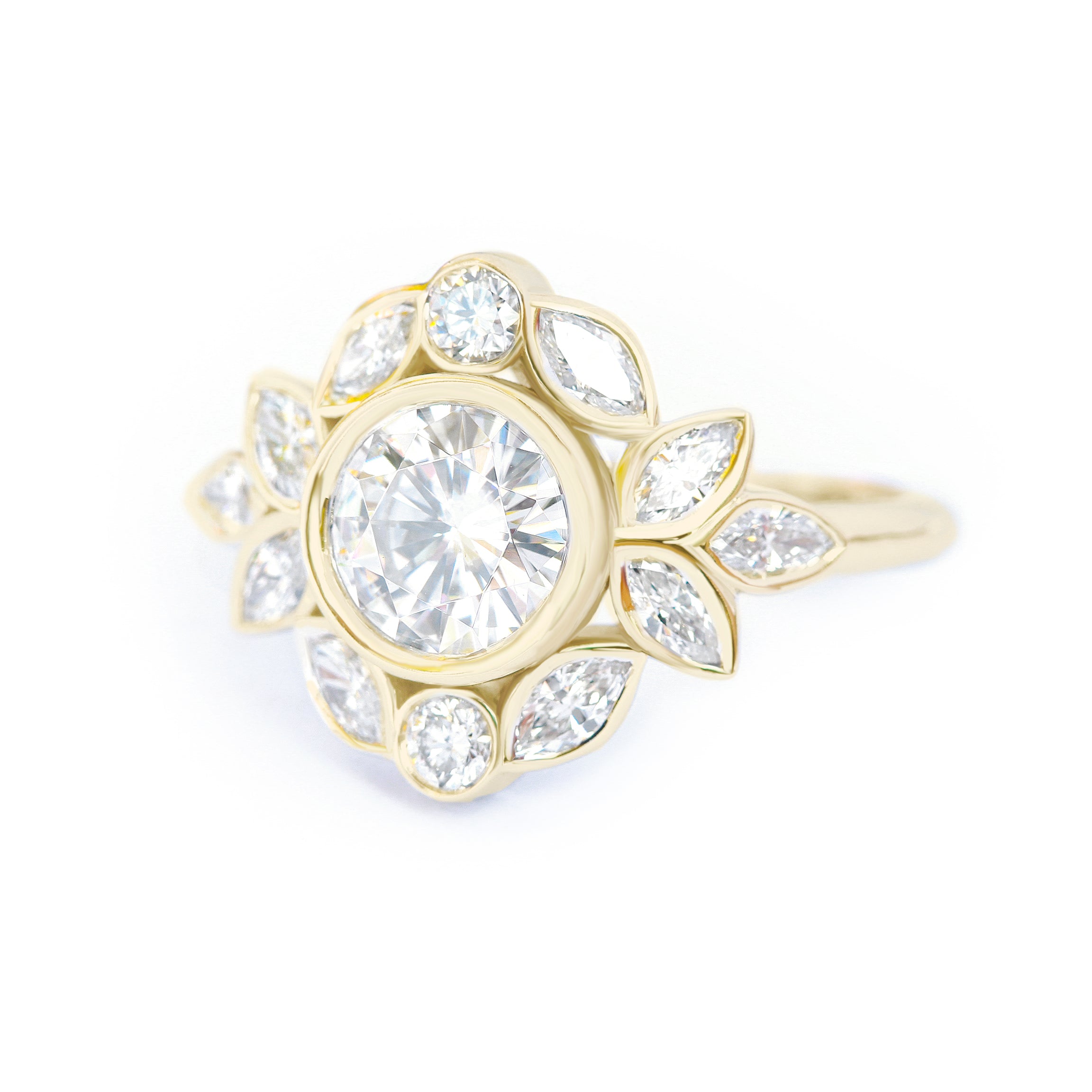 Bezel Diamond Flower Engagement Ring "Lily Emma" ♥