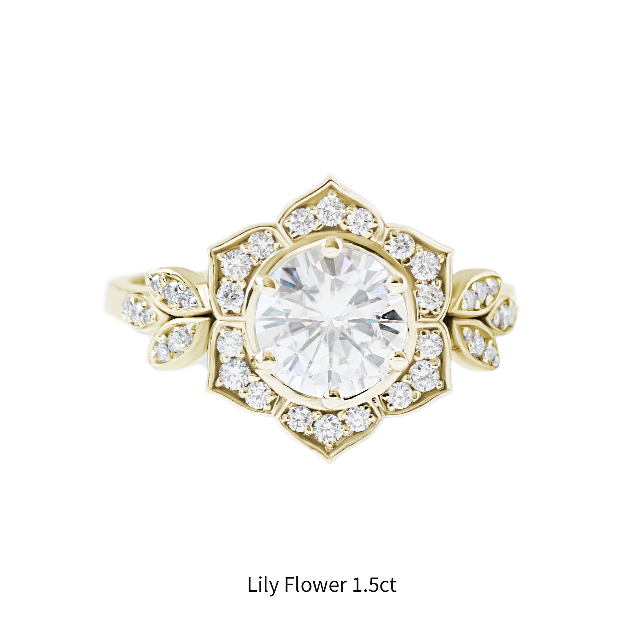 Lily Flower Round Diamond Engagement Ring