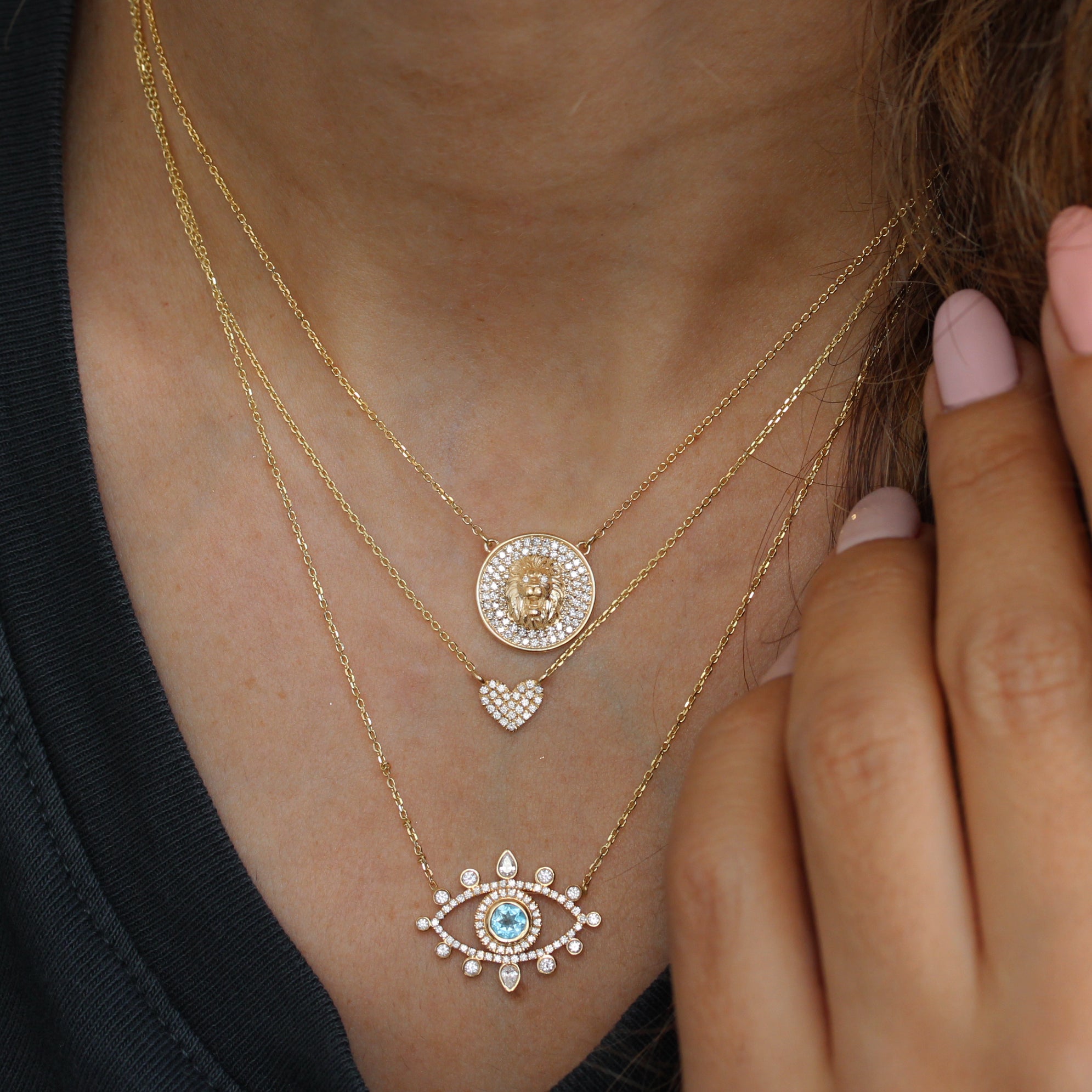 Large Evil Eye Protection Amulet Necklace yellow gold