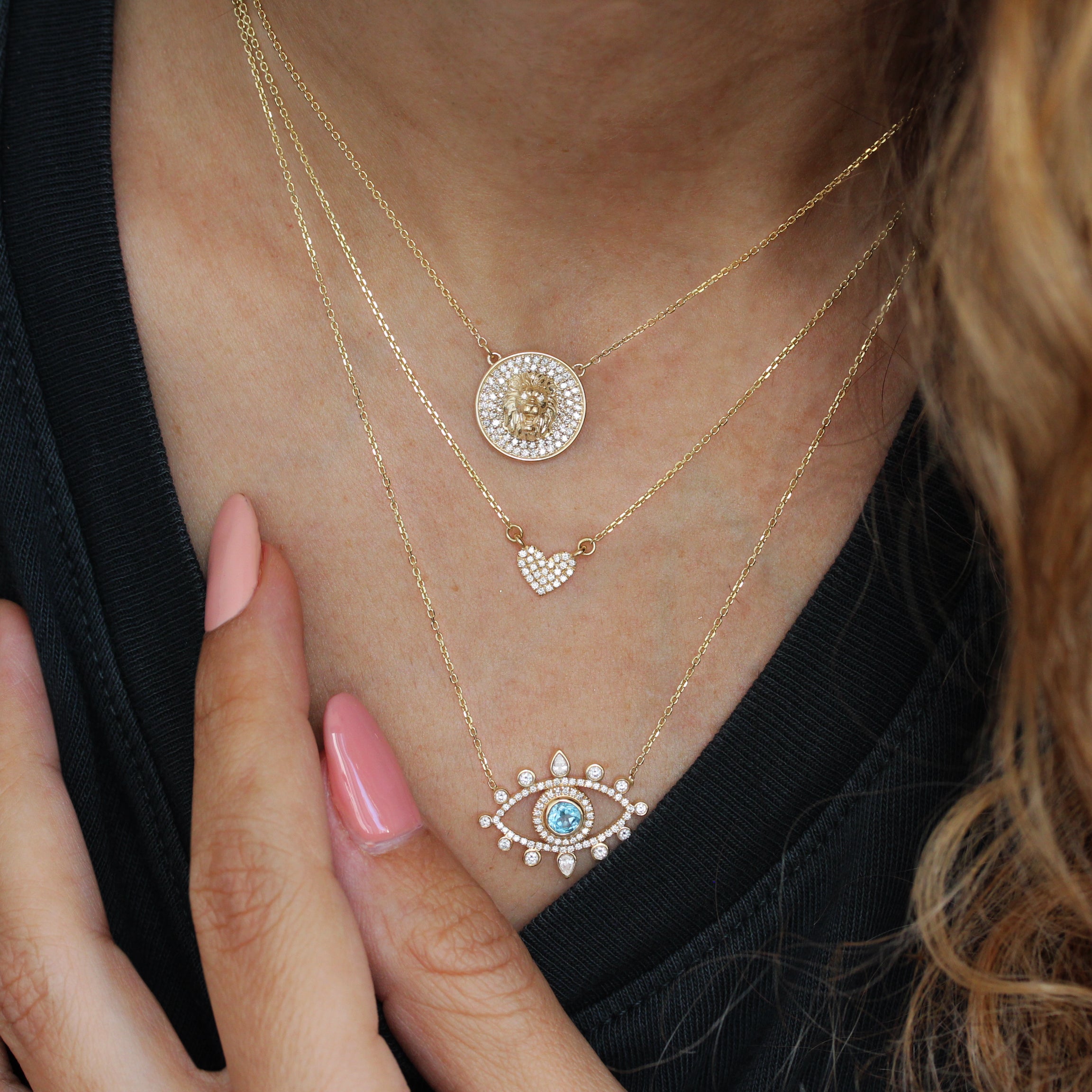 Large Evil Eye Protection Amulet Necklace yellow gold