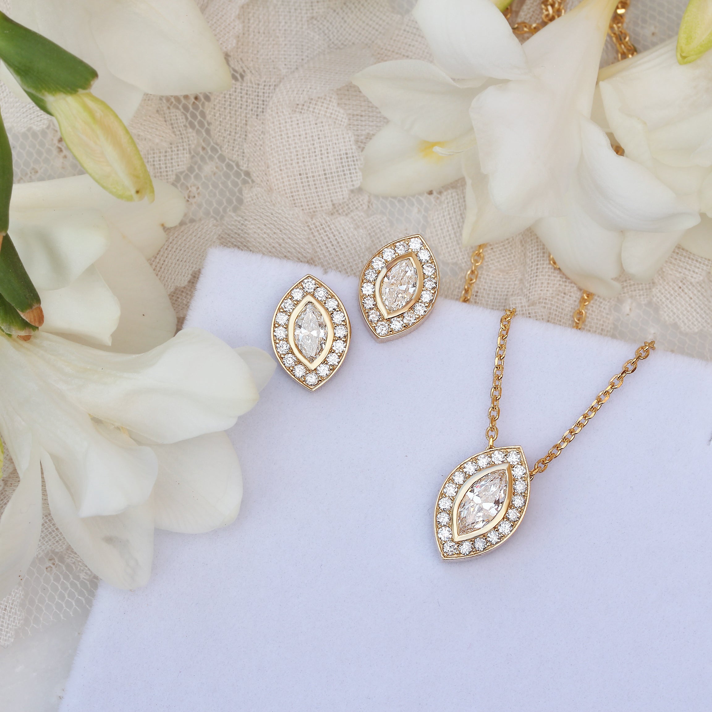 Marquise Diamond Halo Pendant Necklace - sillyshinydiamonds