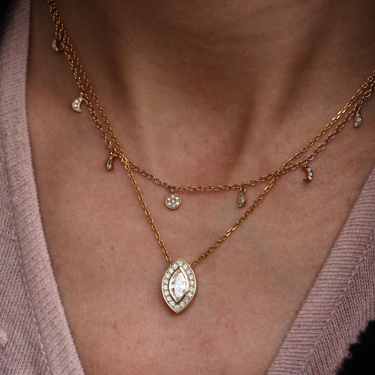 Marquise Diamond Halo Pendant Necklace - sillyshinydiamonds