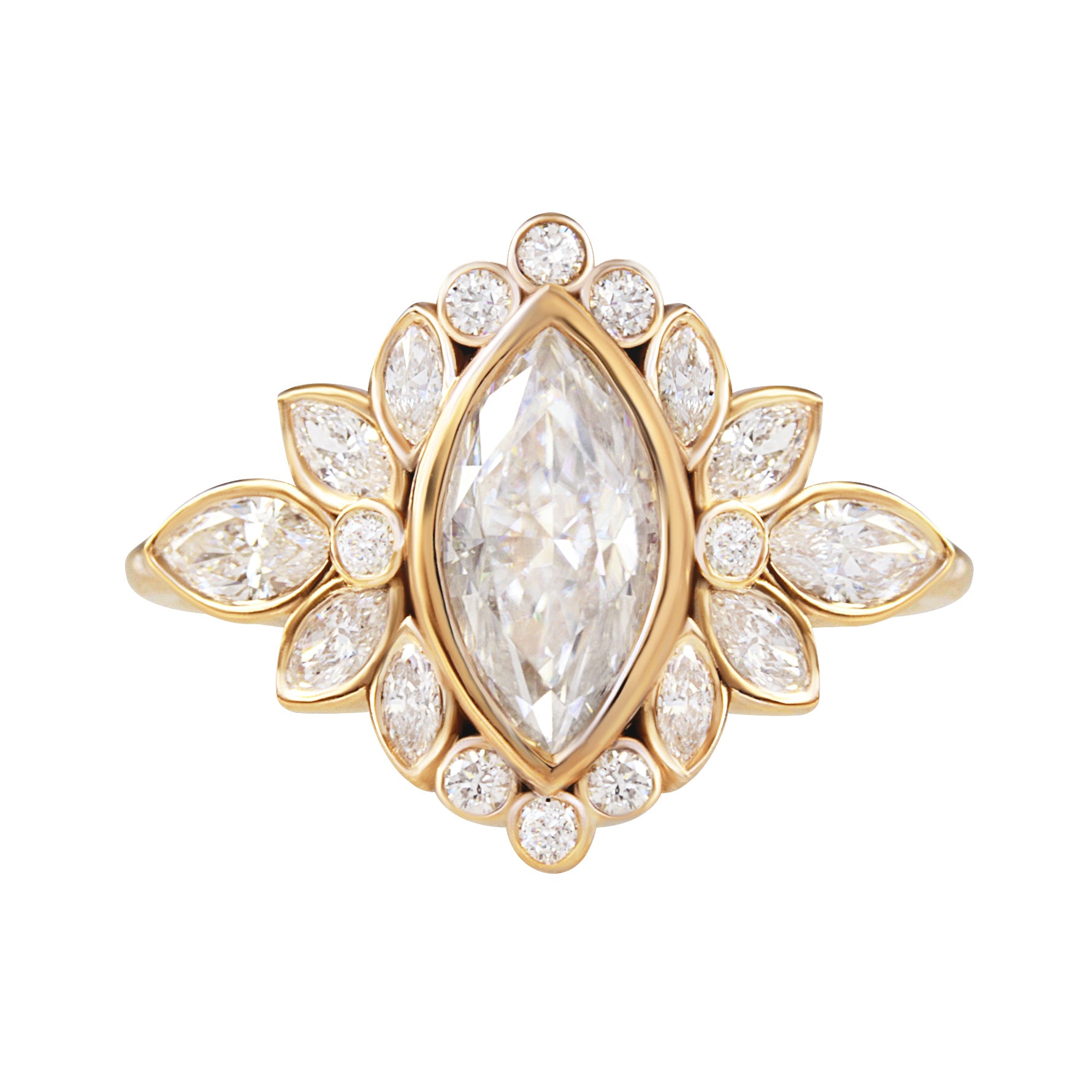 marquise diamond flower engagement ring yellow gold