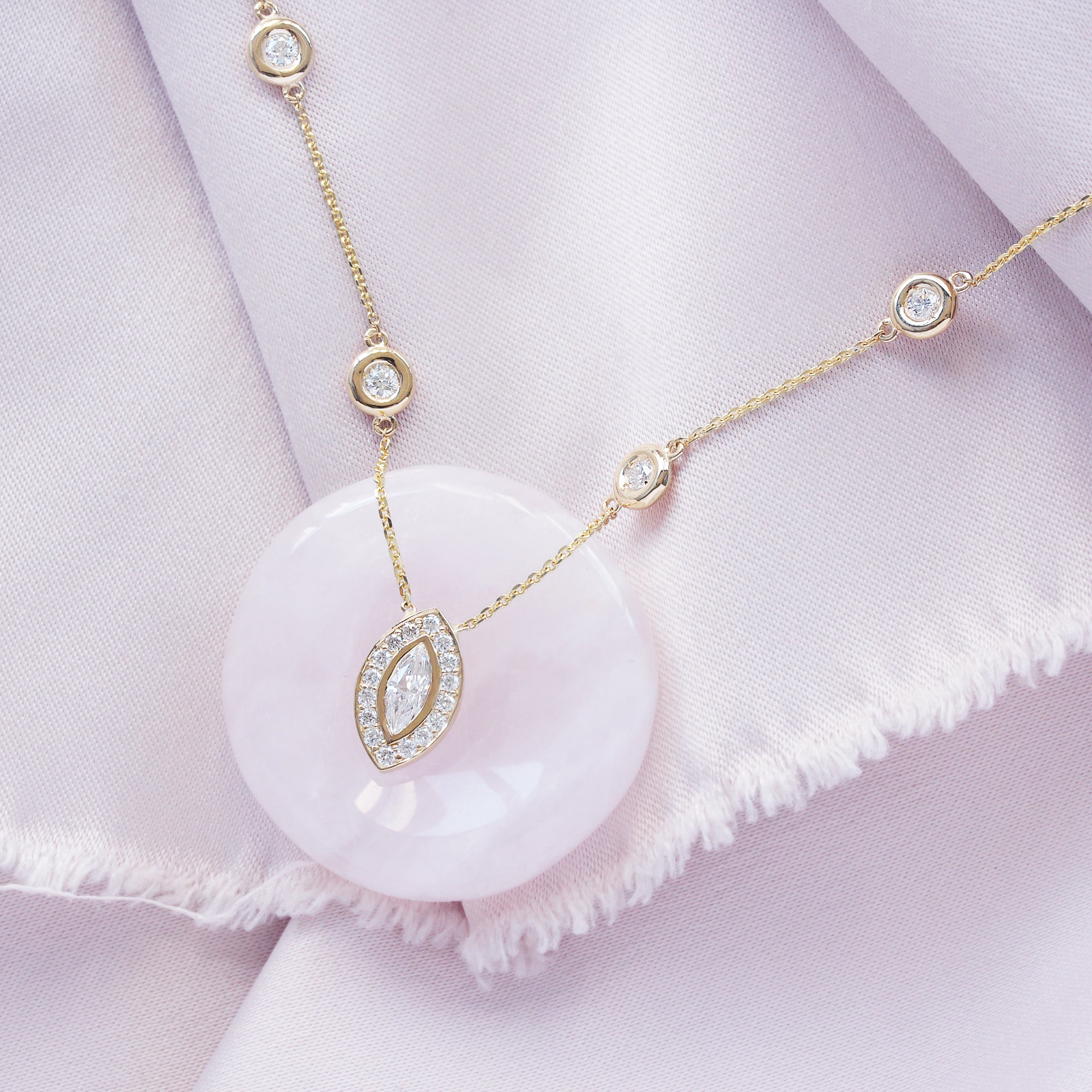 Marquise Diamond Halo Pendant Necklace