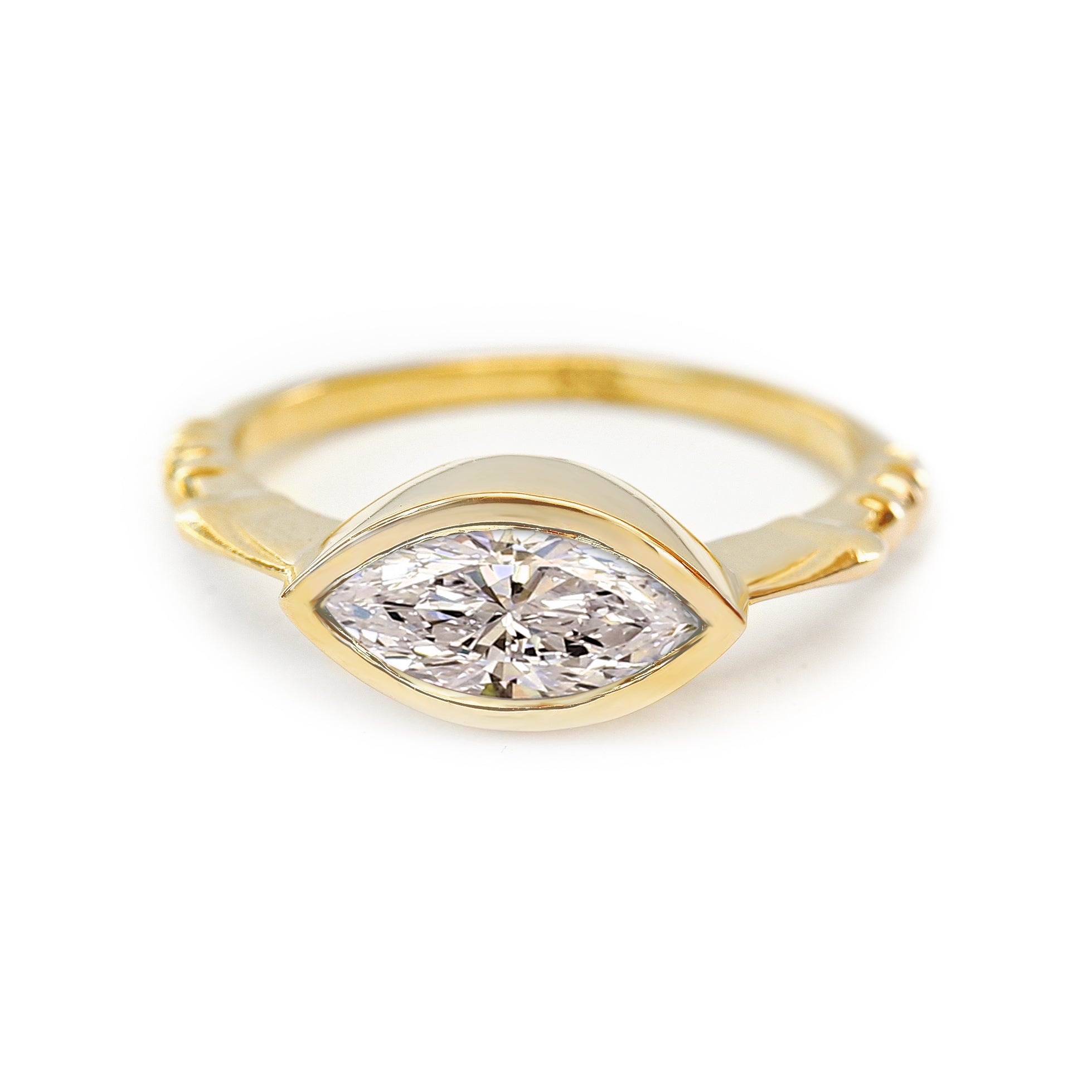 East West Marquise Bezel Set, Diamond Solitaire Engagement Ring