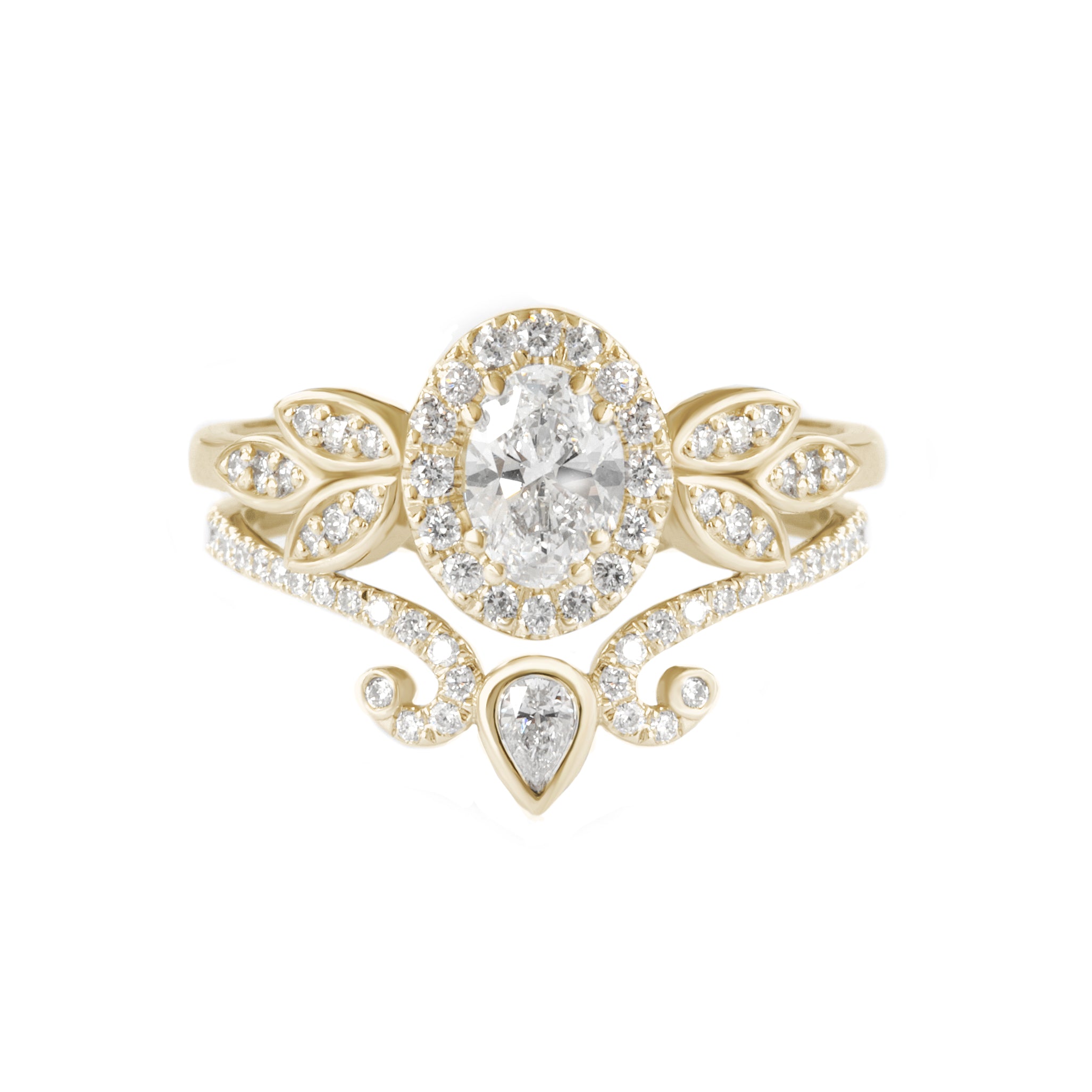 Oval diamond halo nature inspired engagement ring set - Minimal Lily Paired with Ariana Ring Set - sillyshinydiamonds