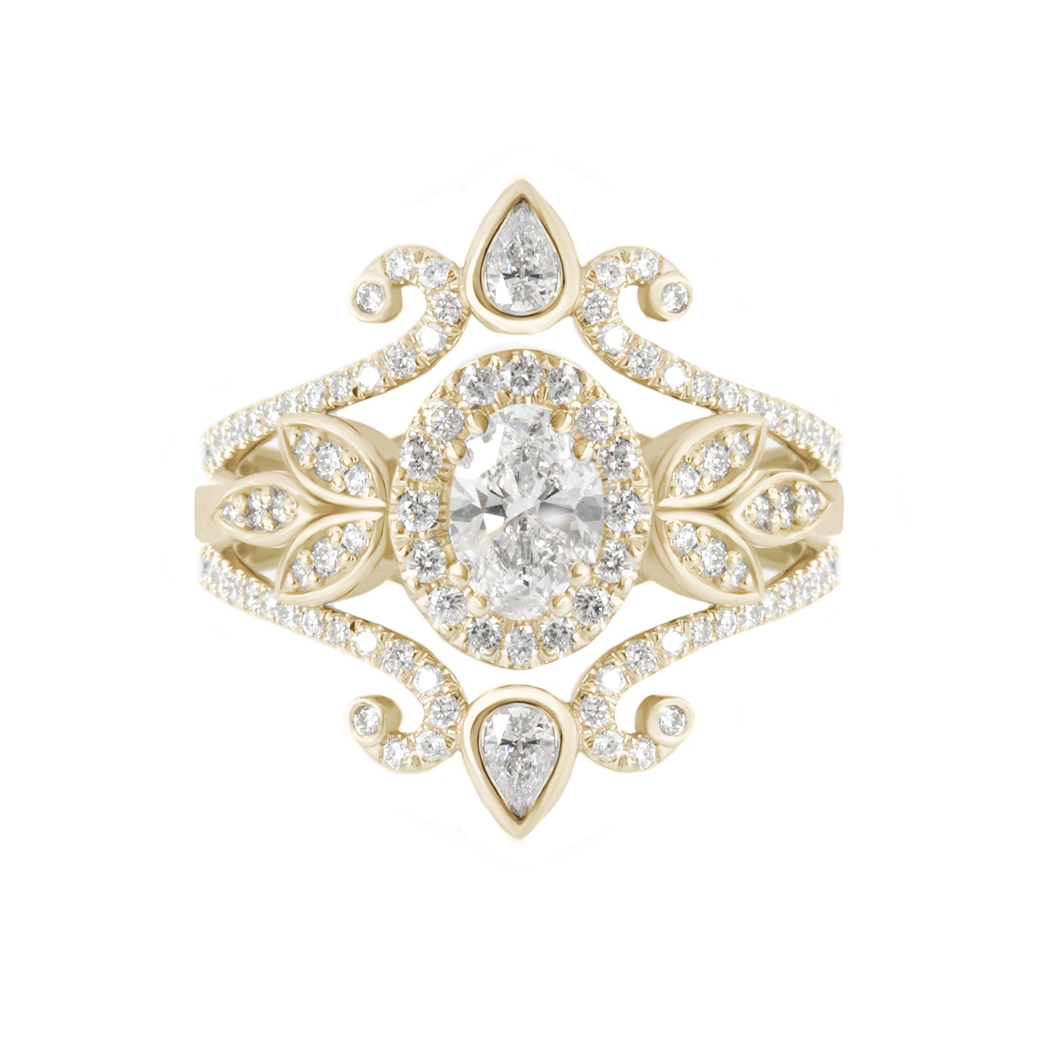 Oval diamond halo nature inspired engagement ring set - Minimal Lily Paired with Ariana Ring Set - sillyshinydiamonds