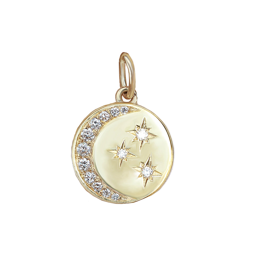 Diamond Crescent Moon & Stars Coin Pendant