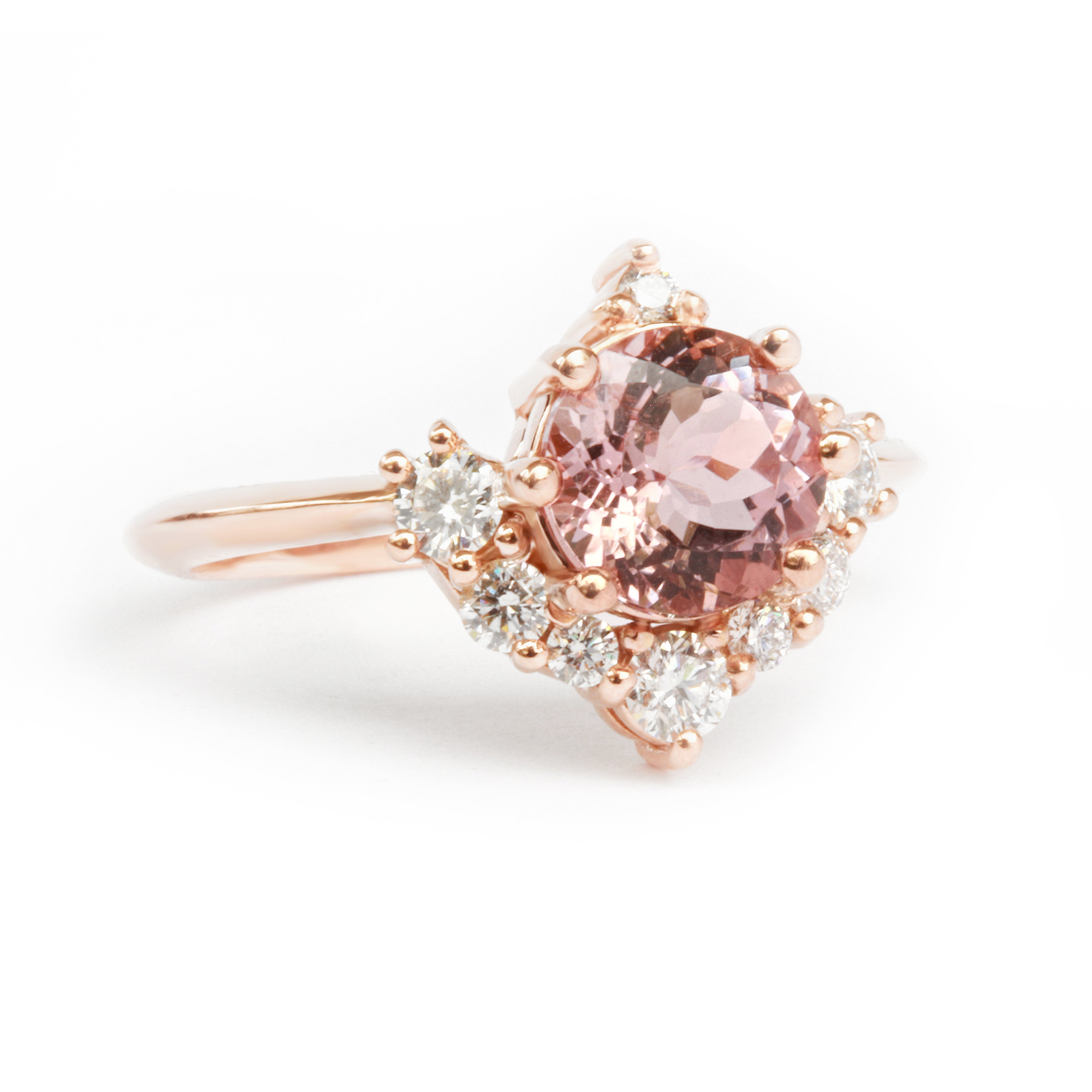 Luna, Morganite & Diamonds Unique Cluster Engagement Ring - sillyshinydiamonds