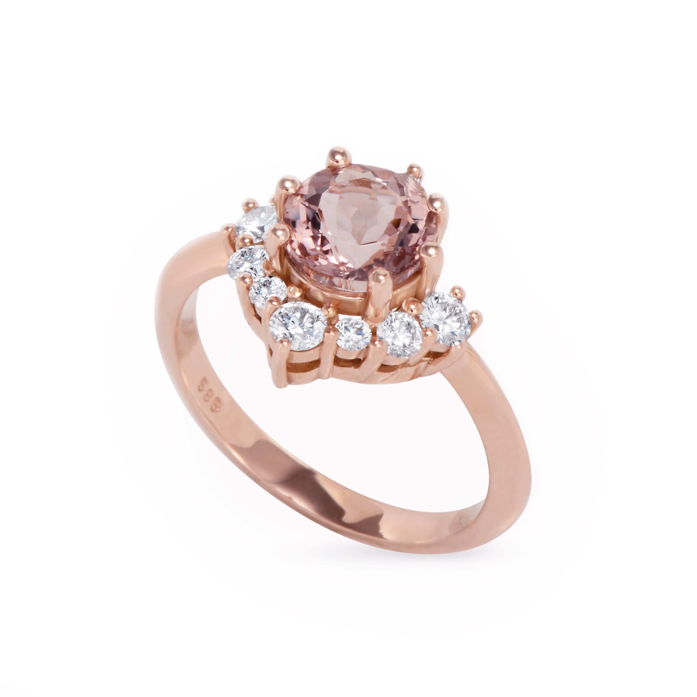 Luna, Morganite & Diamonds Unique Cluster Engagement Ring - sillyshinydiamonds