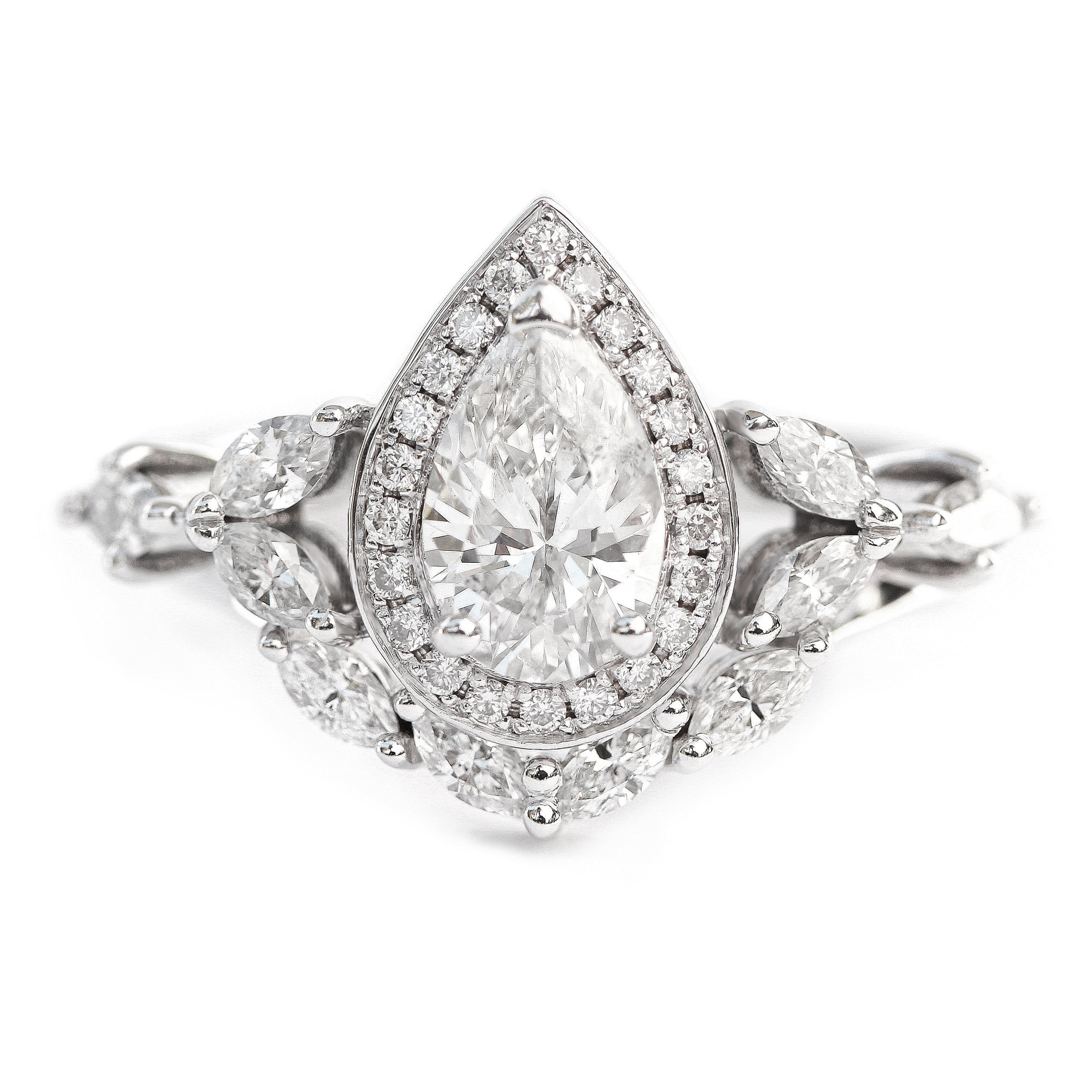 Muse Unique Pear Diamond Engagement Rings Set - 1.68 Carat - sillyshinydiamonds