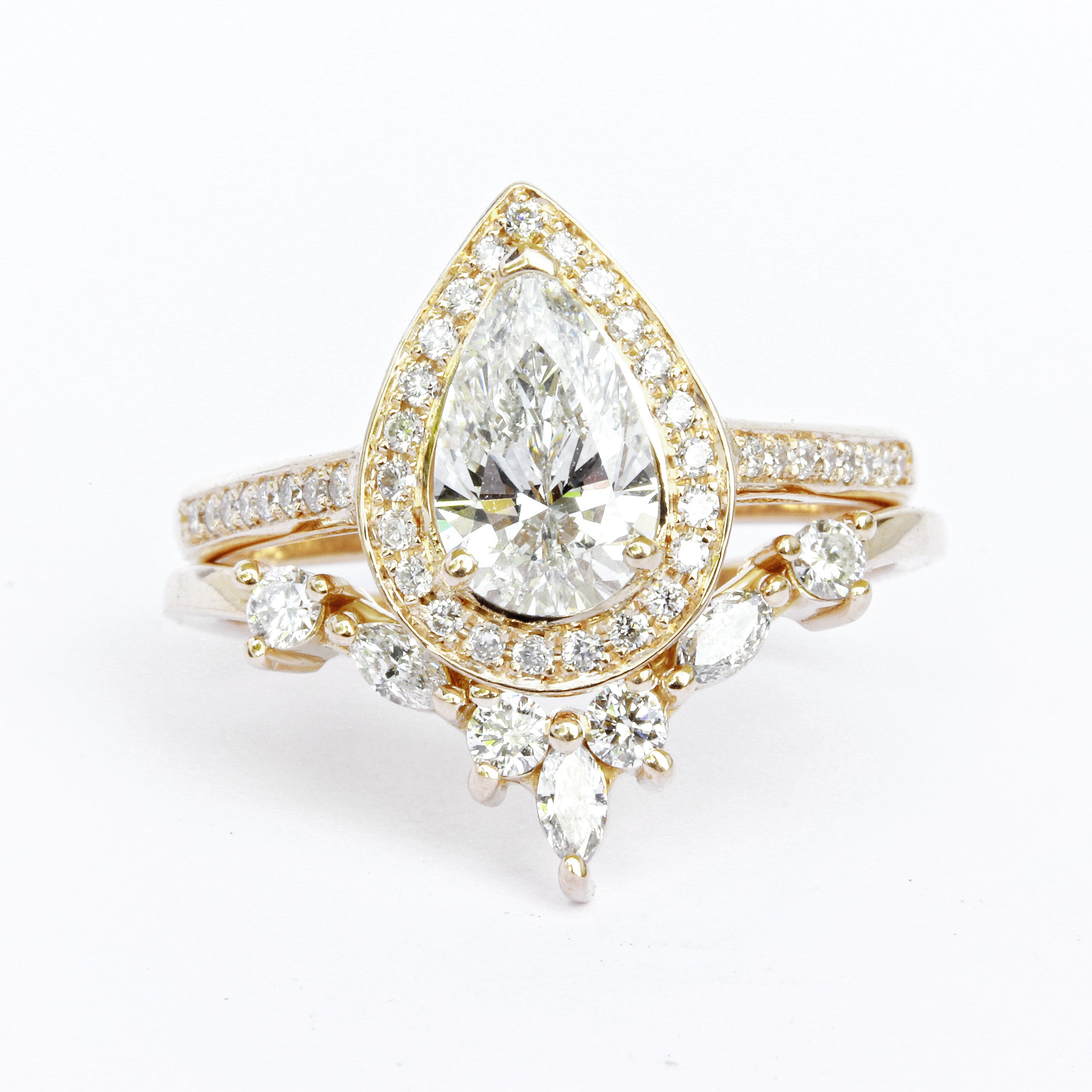 Pear Diamond 1.60 carat Unique Wedding Ring Set, NIA - sillyshinydiamonds