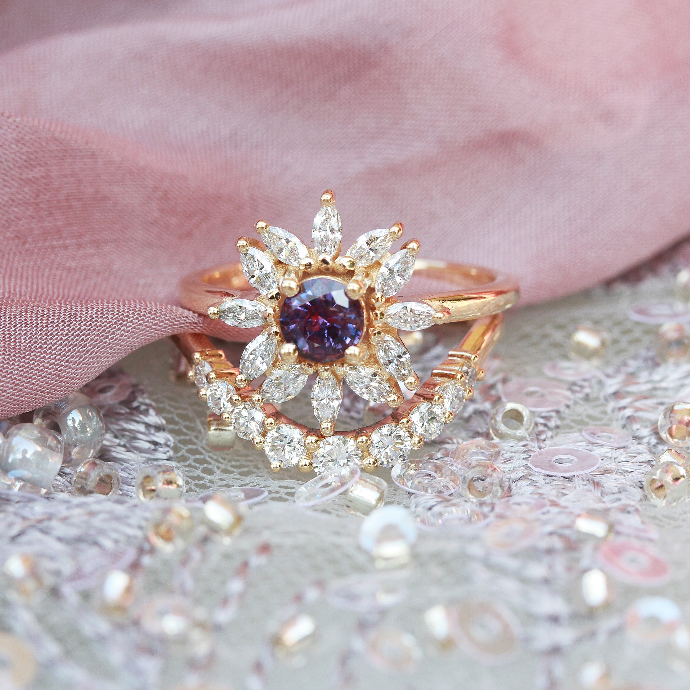 Unique Round lavender sapphire engagement ring, Odyssey