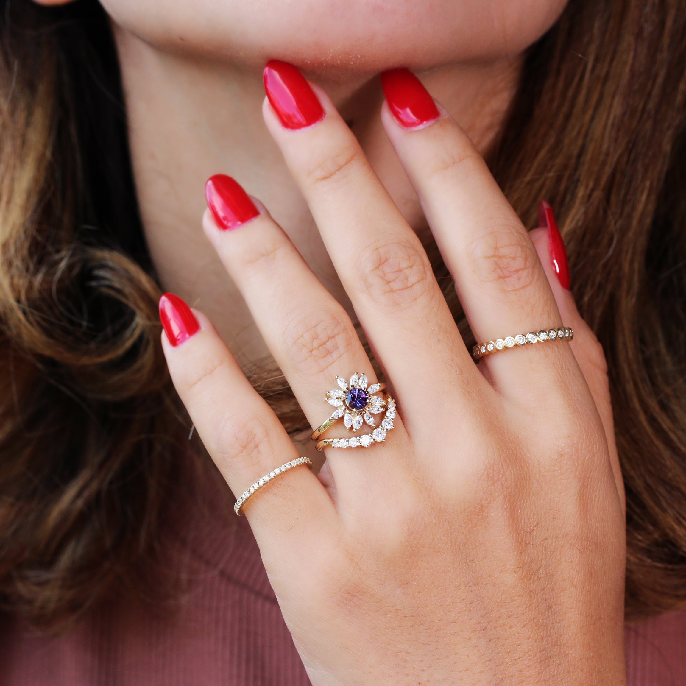 Unique Round lavender sapphire engagement ring, Odyssey