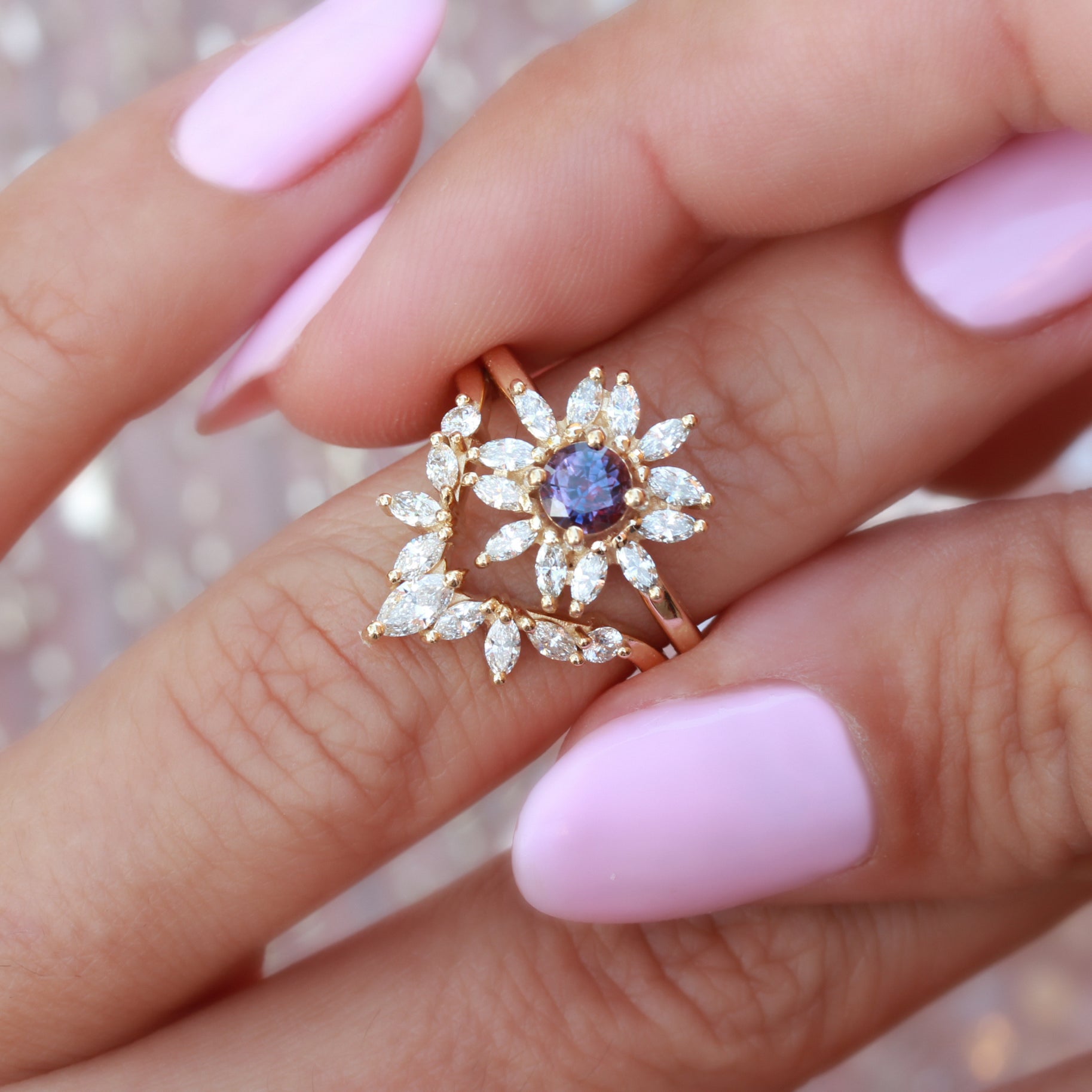 Unique Round lavender sapphire engagement ring, Odyssey