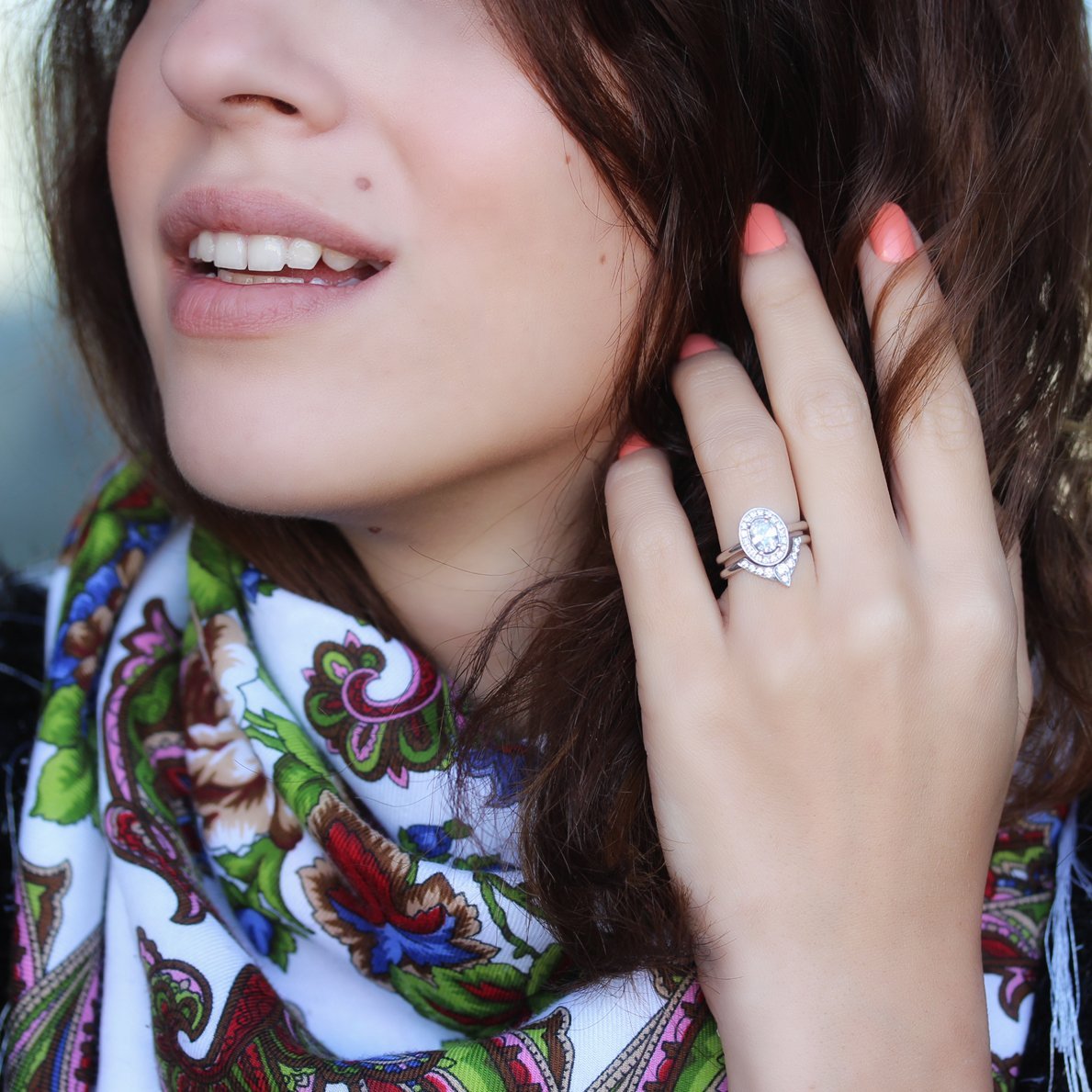 Oval Morganite Unique Engagement Rings Set - The 3rd Eye - sillyshinydiamonds