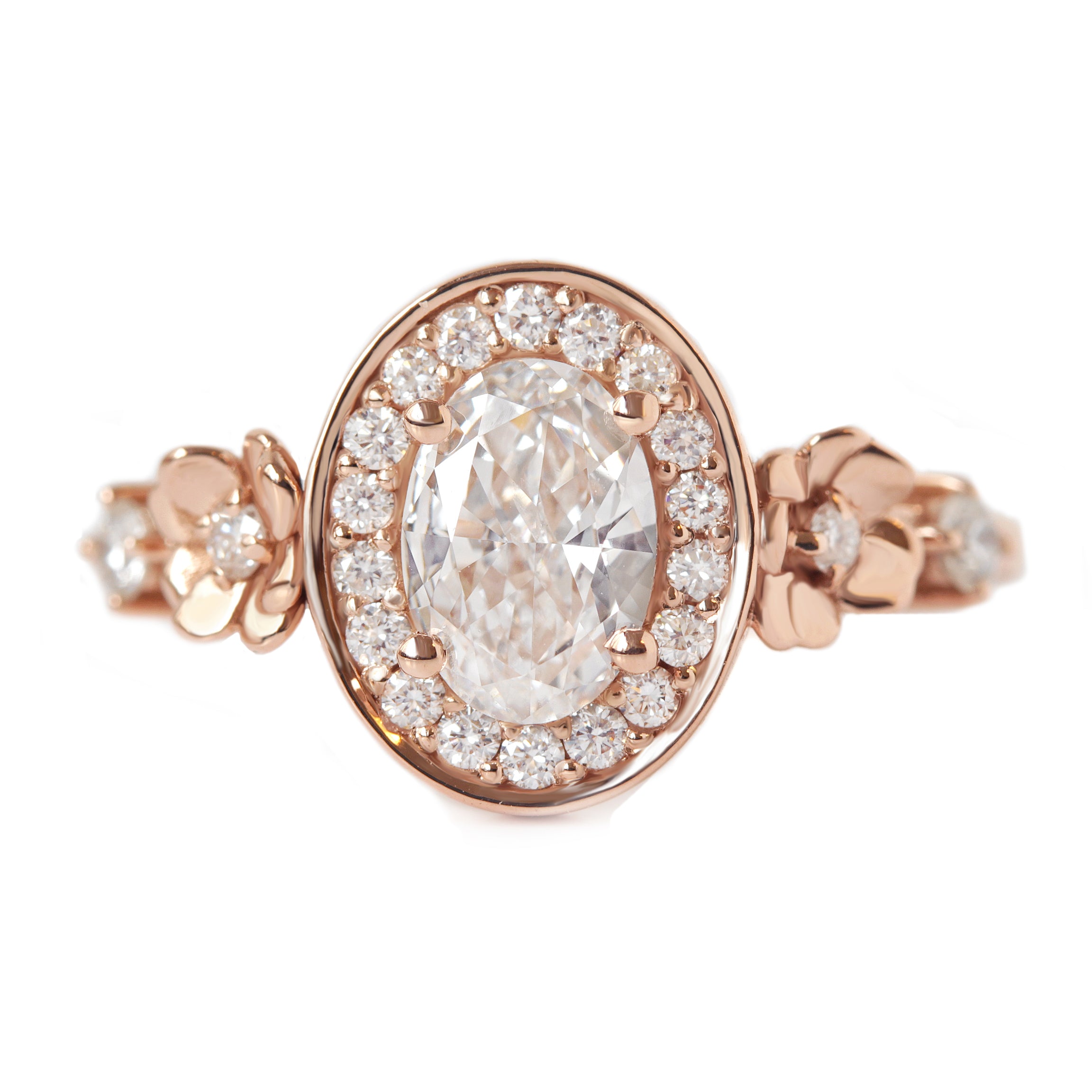 Oval Halo Diamond Floral Engagement Ring - "Antheia"