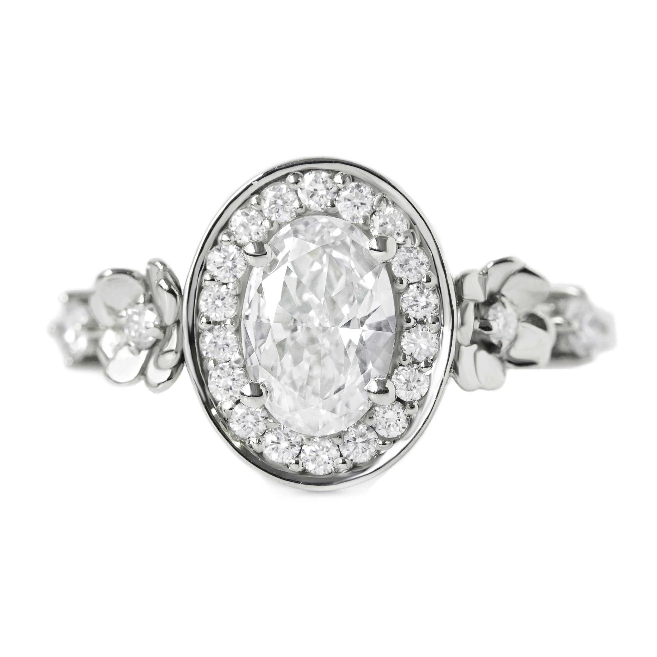 Oval Halo Diamond Floral Engagement Ring - "Antheia" ♥