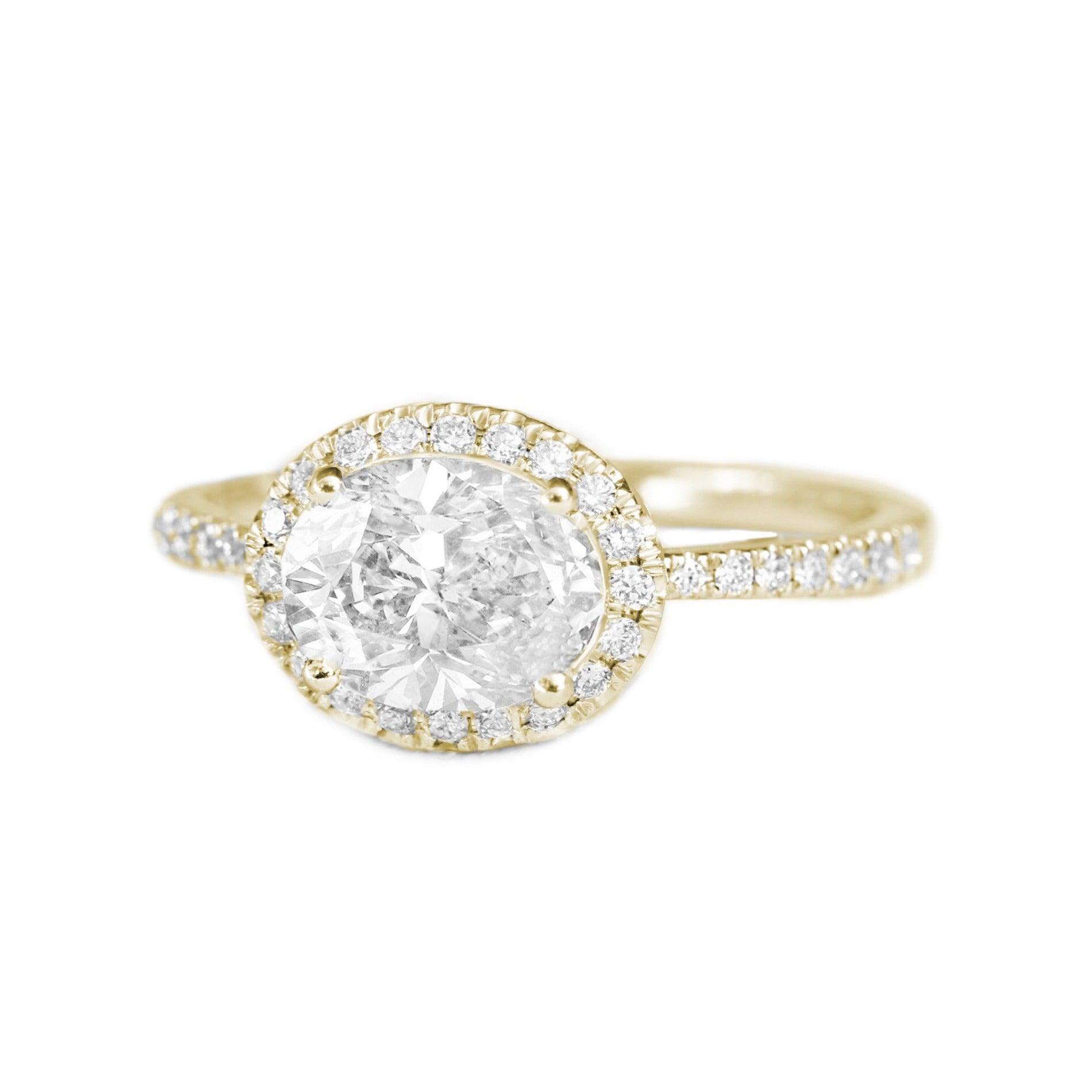 1CT Oval Diamond Halo Unique East West Engagement Ring - "Ivy" ♥