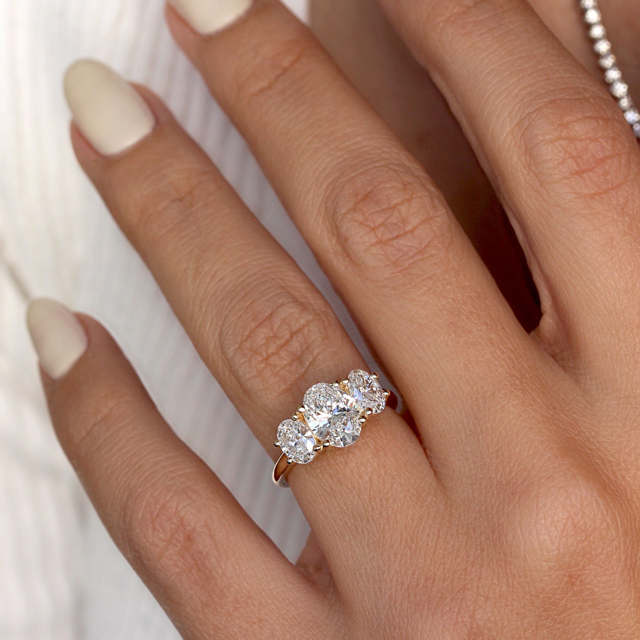 Three Stone Oval Lab Grown Diamonds Engagement Ring