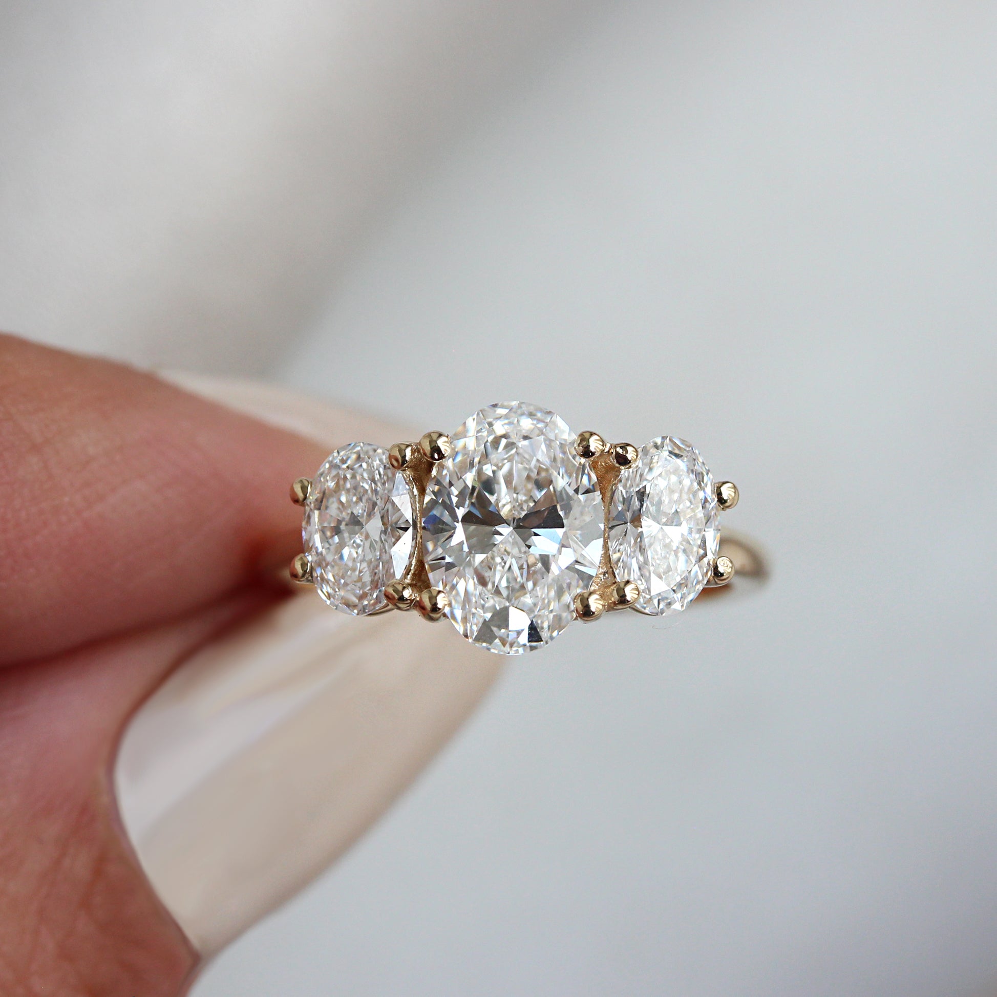 Three Stone Oval Lab Grown Diamonds Engagement Ring