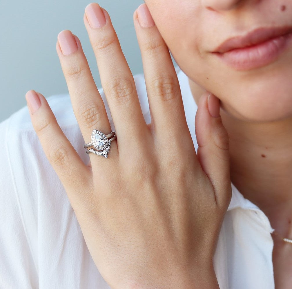 Pear 1.0ct Engagement & Wedding, The 3rd Eye Ring Bridal Set ♥