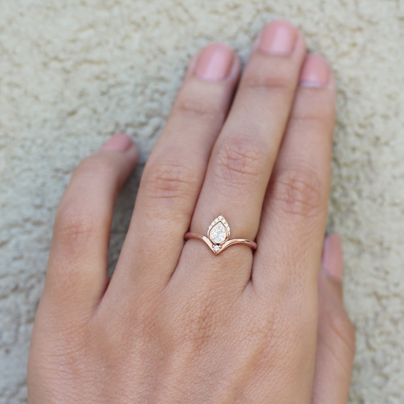 Pear Diamond Engagement Ring, 14K Rose Gold, Atyasha OOAK Ready to ship! ♥