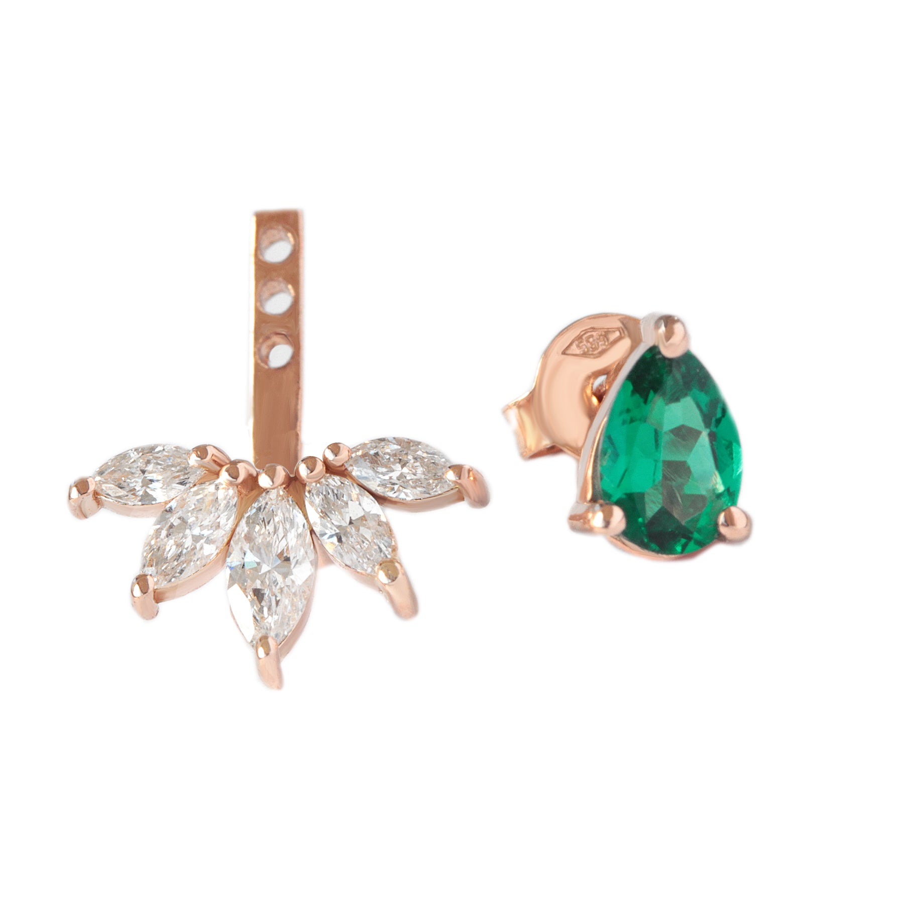 Pear Shape Stud Earring with Marquise Diamond Ear Jacket