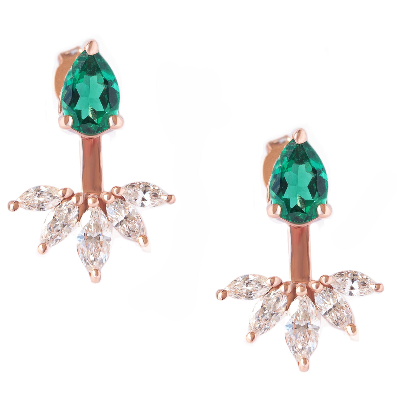 Pear Shape Stud Earring with Marquise Diamond Ear Jacket