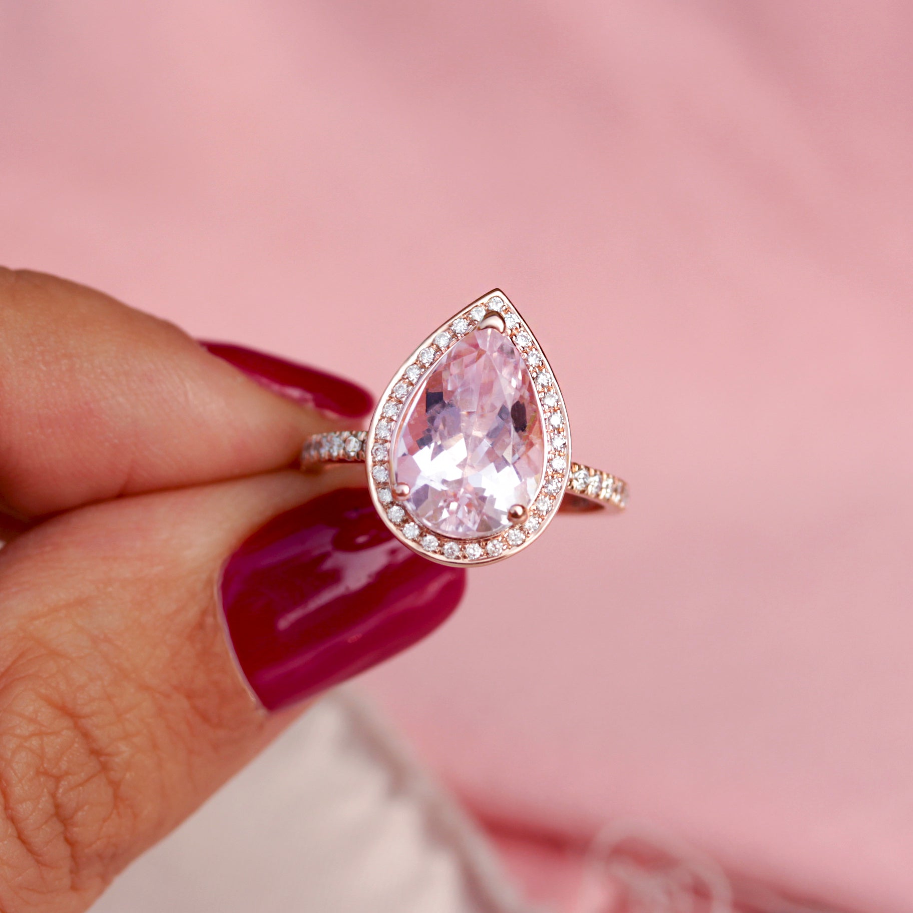 3 carat Pink Pear Morganite & Diamond Engagement Ring Noa