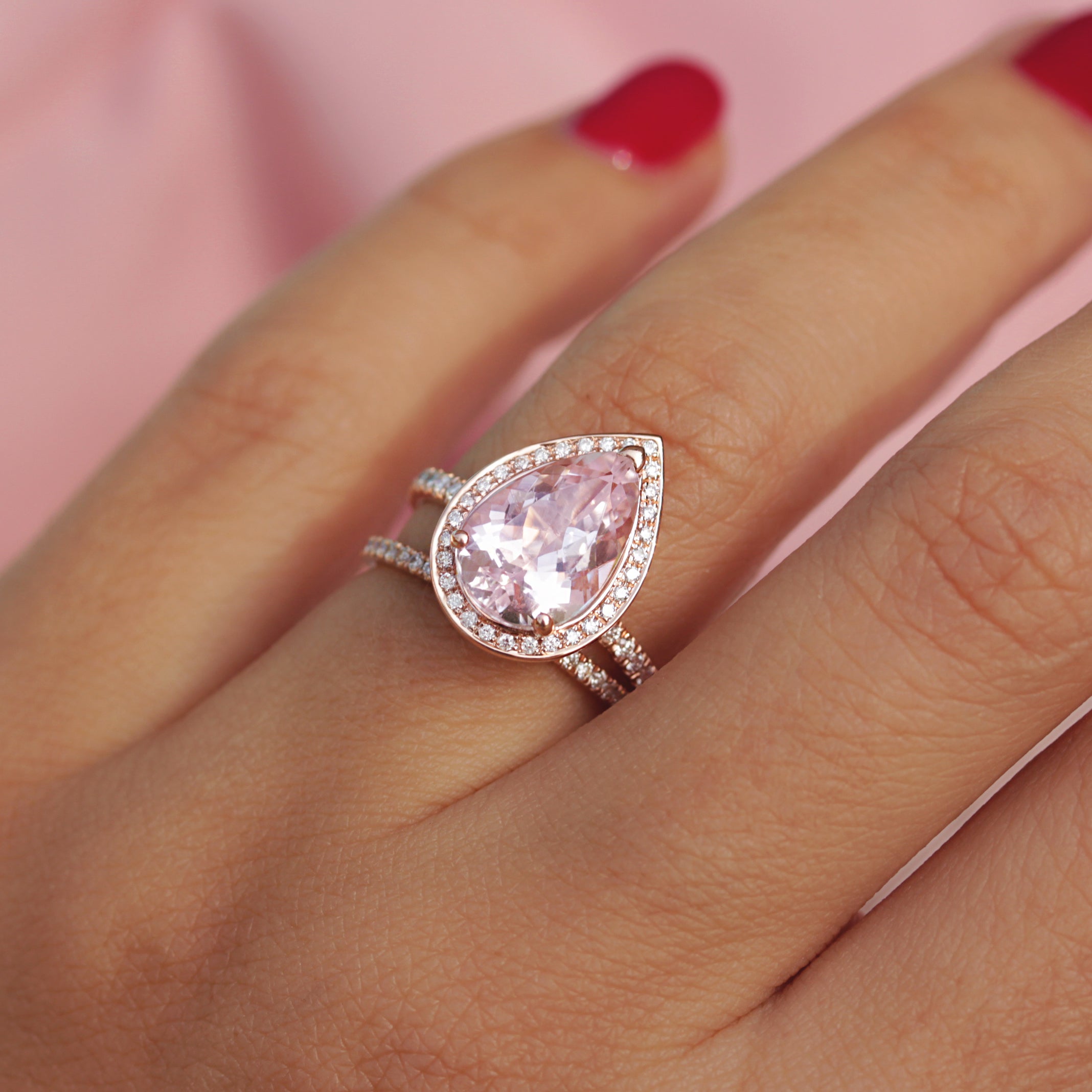 3 carat Pink Pear Morganite & Diamond Engagement Ring Noa