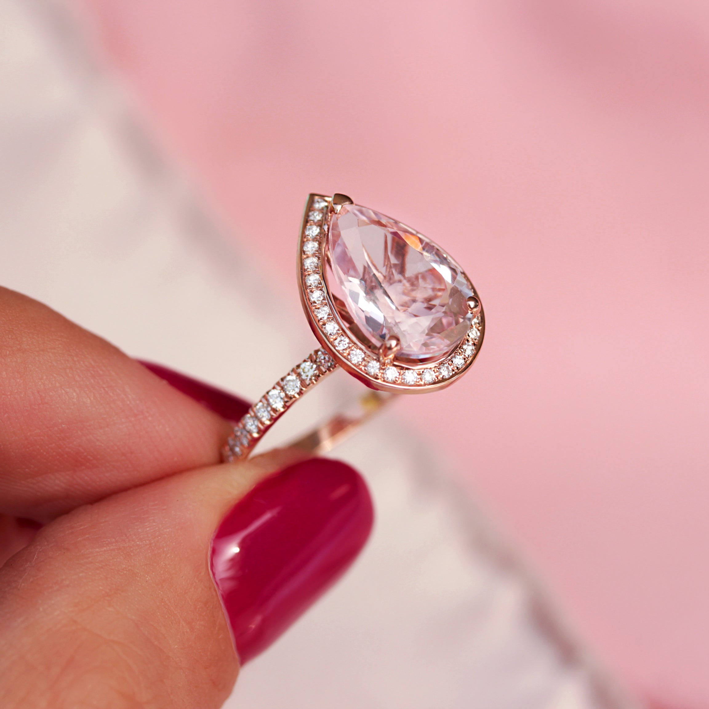 Big Pink Pear Morganite & Diamond Engagement Ring Noa