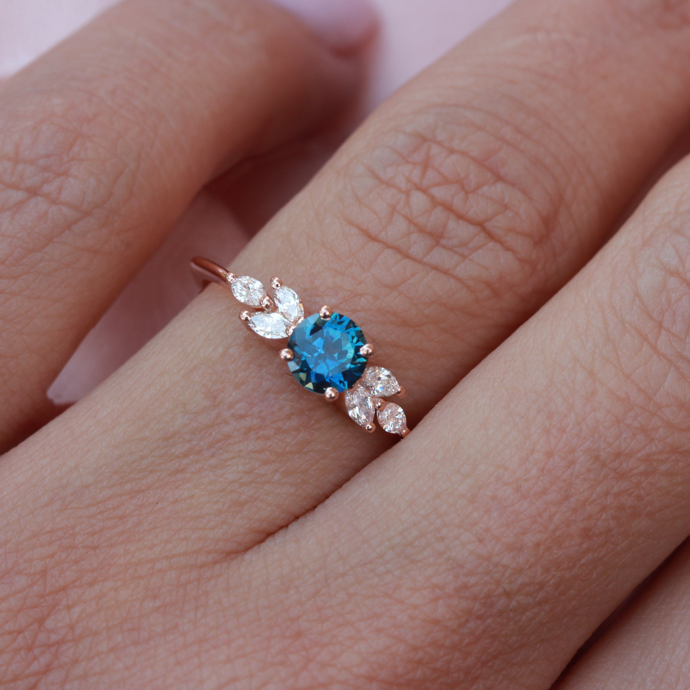 Montana Blue Sapphire and Marquise Diamonds Unique Engagement Ring - Penelope