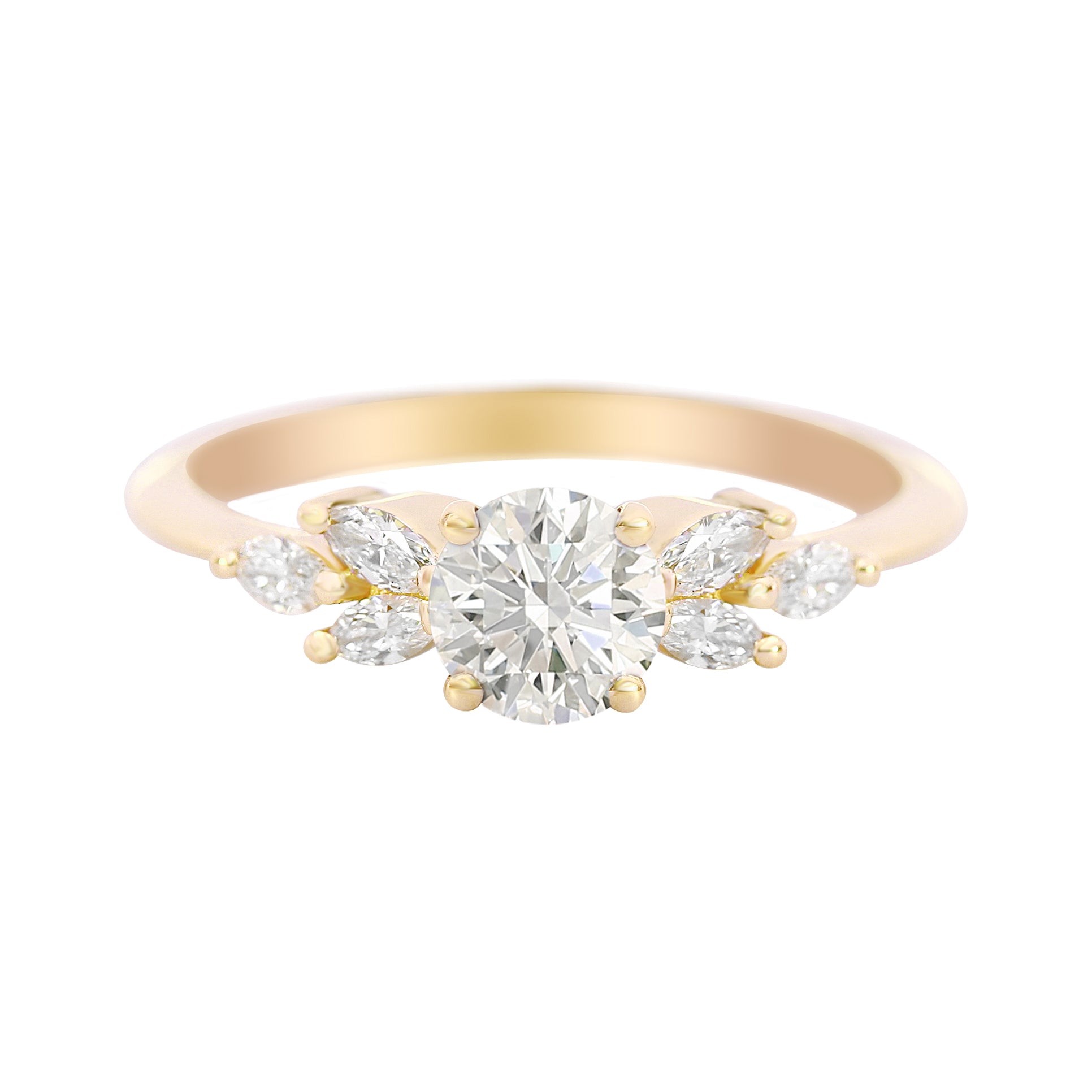 Round and Marquise Diamond Engagement Ring Small, "Penelope" yellow gold