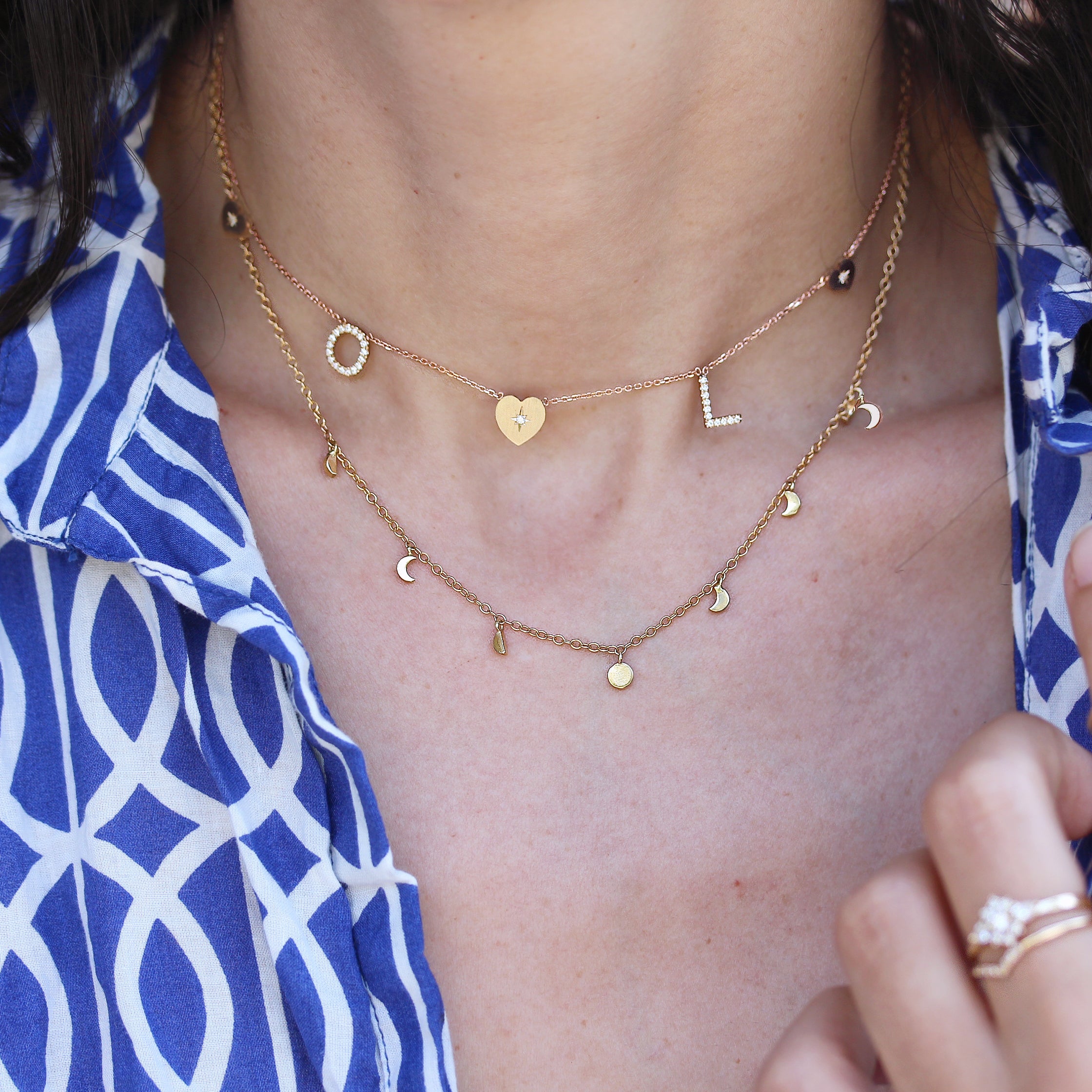 Personalized Mother daughter necklace , initial two letters and hearts necklace - sillyshinydiamonds