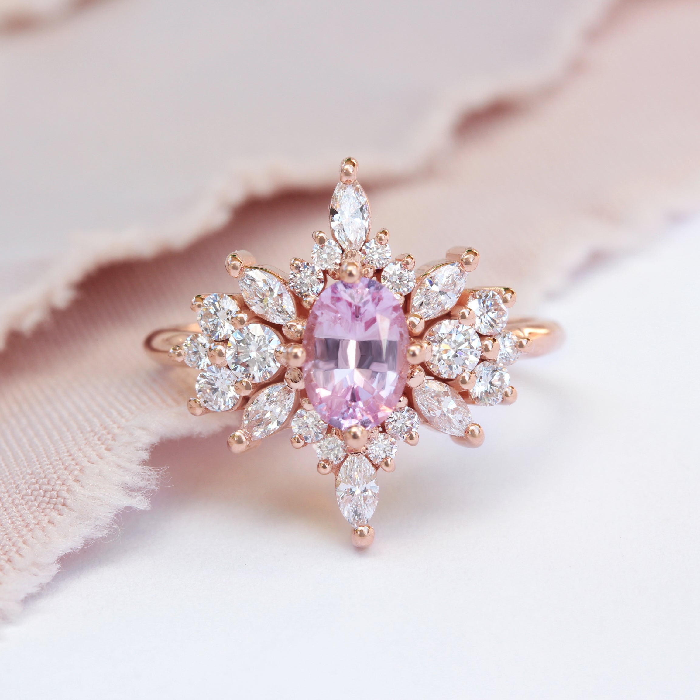 Oval pink sapphire & diamonds engagement ring, Phoenix ♥