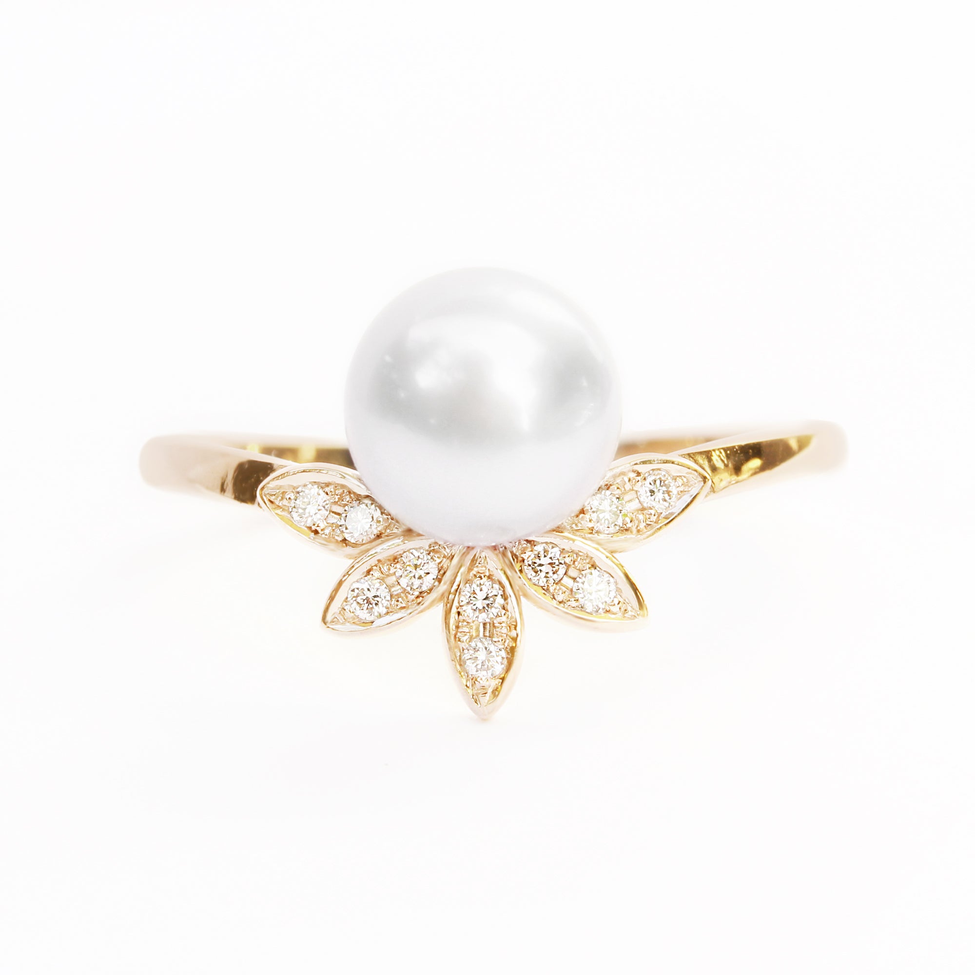 Pearl & Diamond Leaves Ring, Unique Multistone diamond ring - sillyshinydiamonds