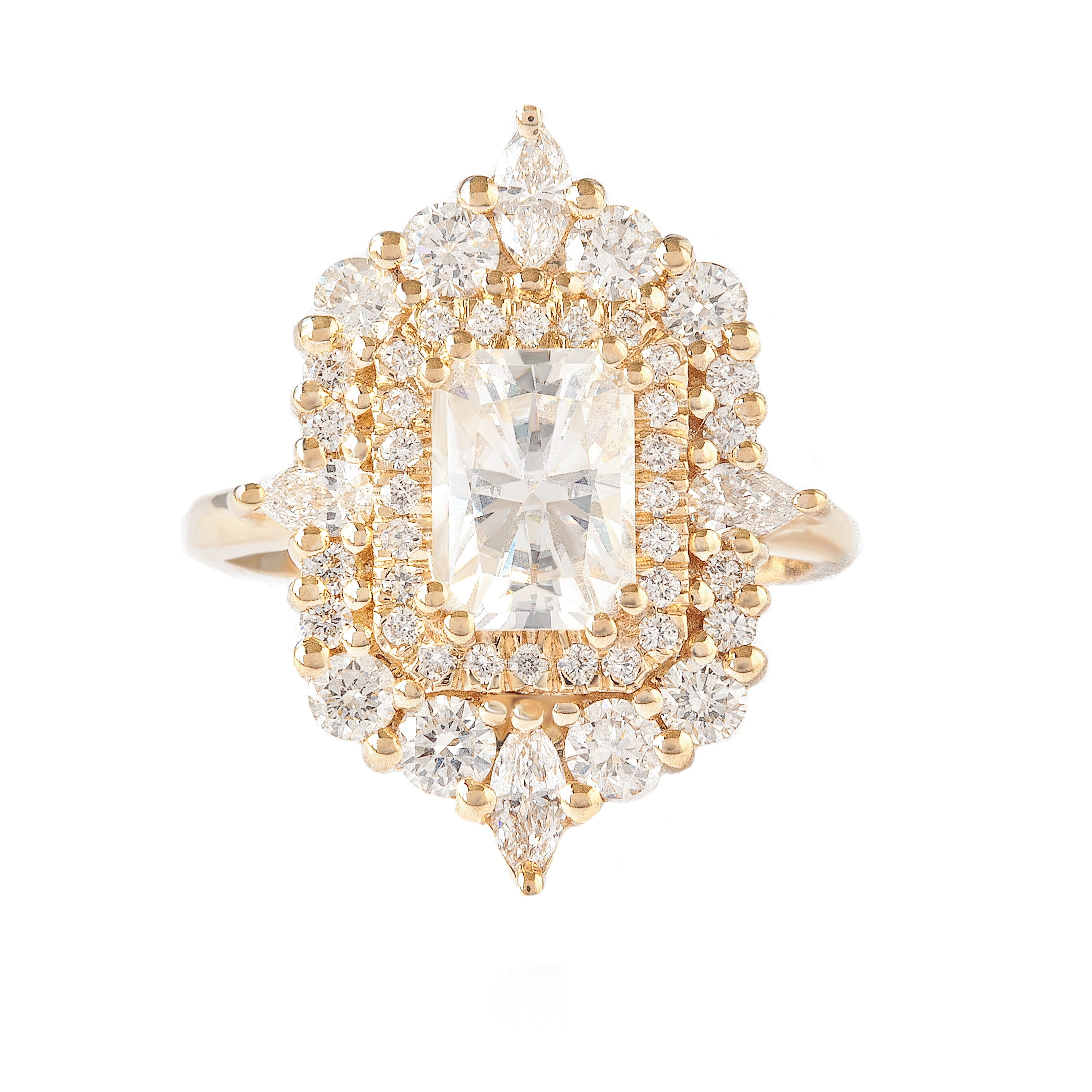 Radiant Cut Double Halo Diamond Engagement Ring "Andy” yellow gold