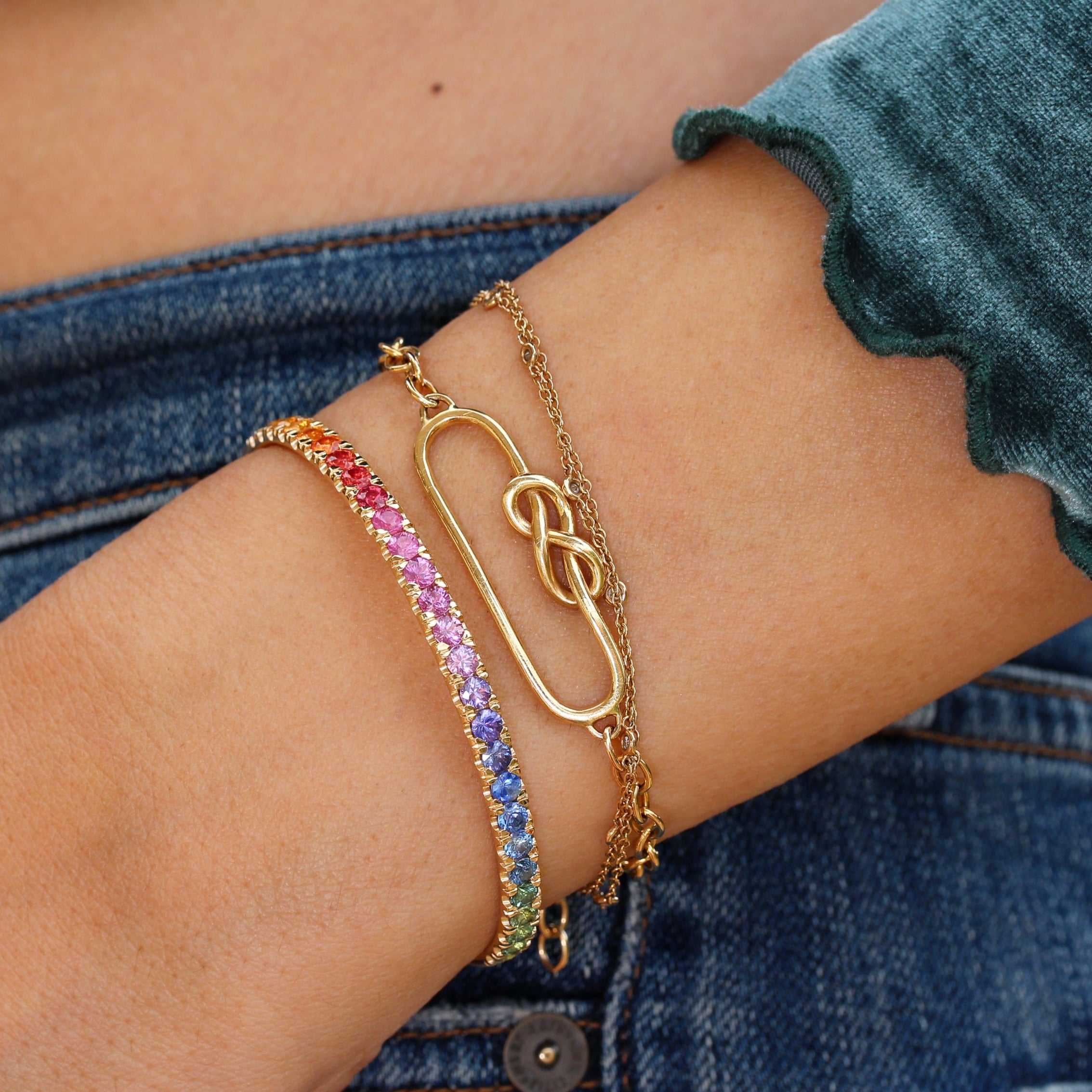 Rainbow cuff Bangle natural sapphire Bracelet - sillyshinydiamonds