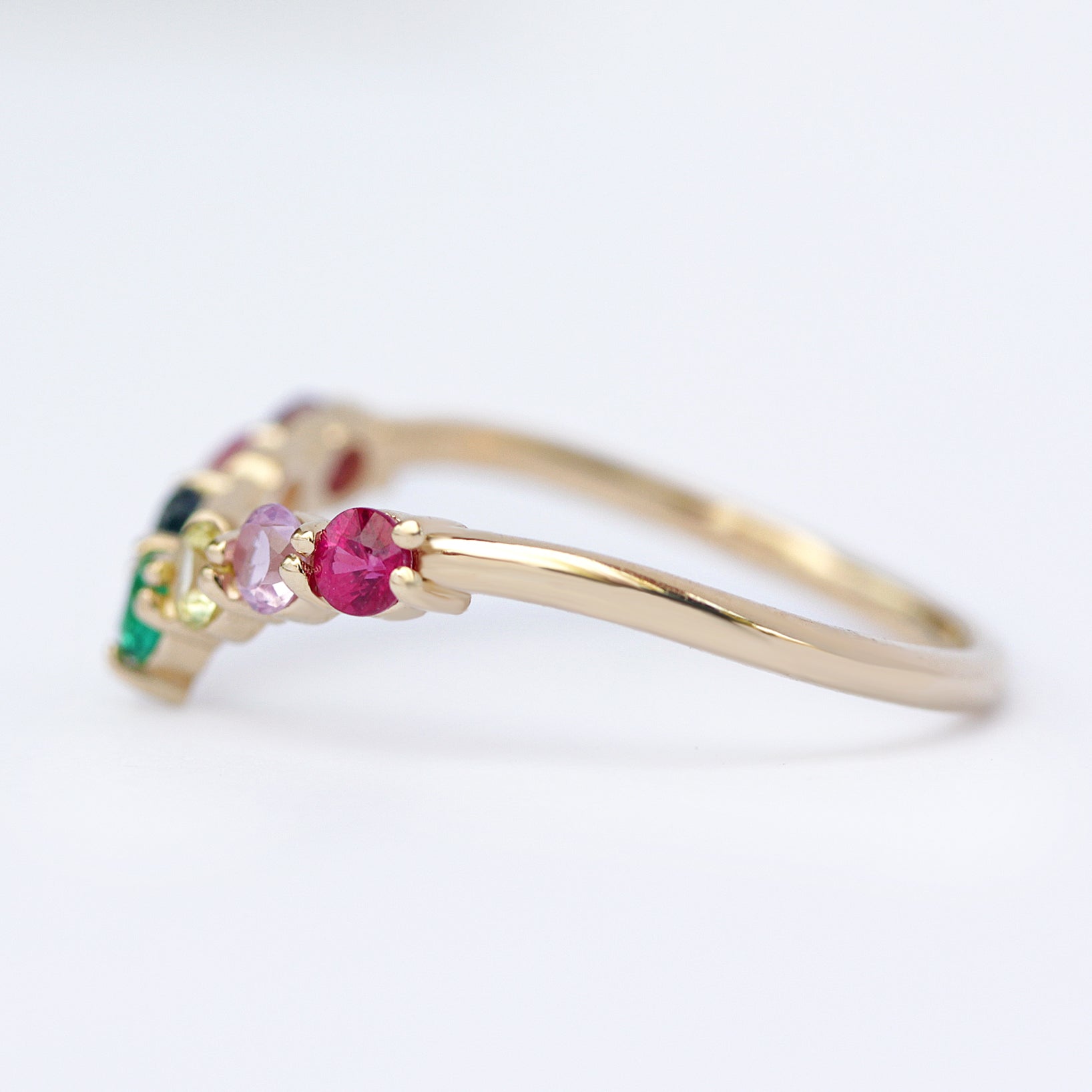 Multicolored Gemstone Rainbow V Ring